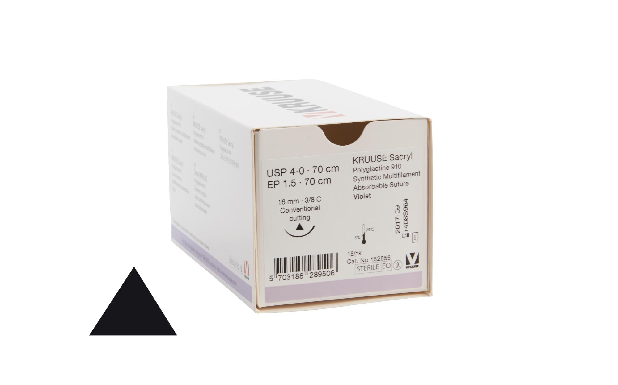 KRUUSE Sacryl Suture, USP 4-0, 70 cm, 16 mm, 3/8 C, CC, 18/pk