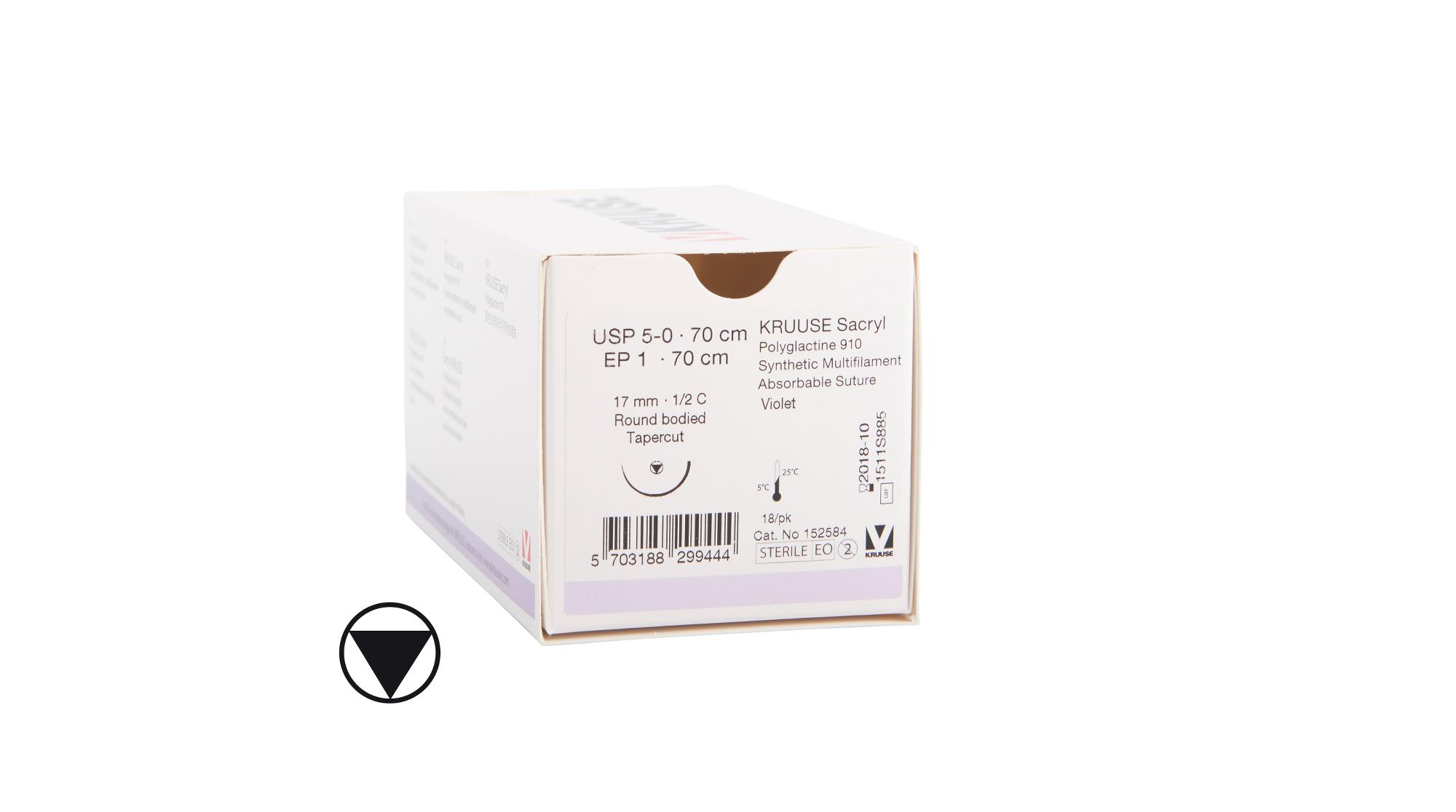 KRUUSE Sacryl Suture, USP 5-0, 70 cm, violet, 17 mm needle, ½ C, RB, tapercut, 18/pk