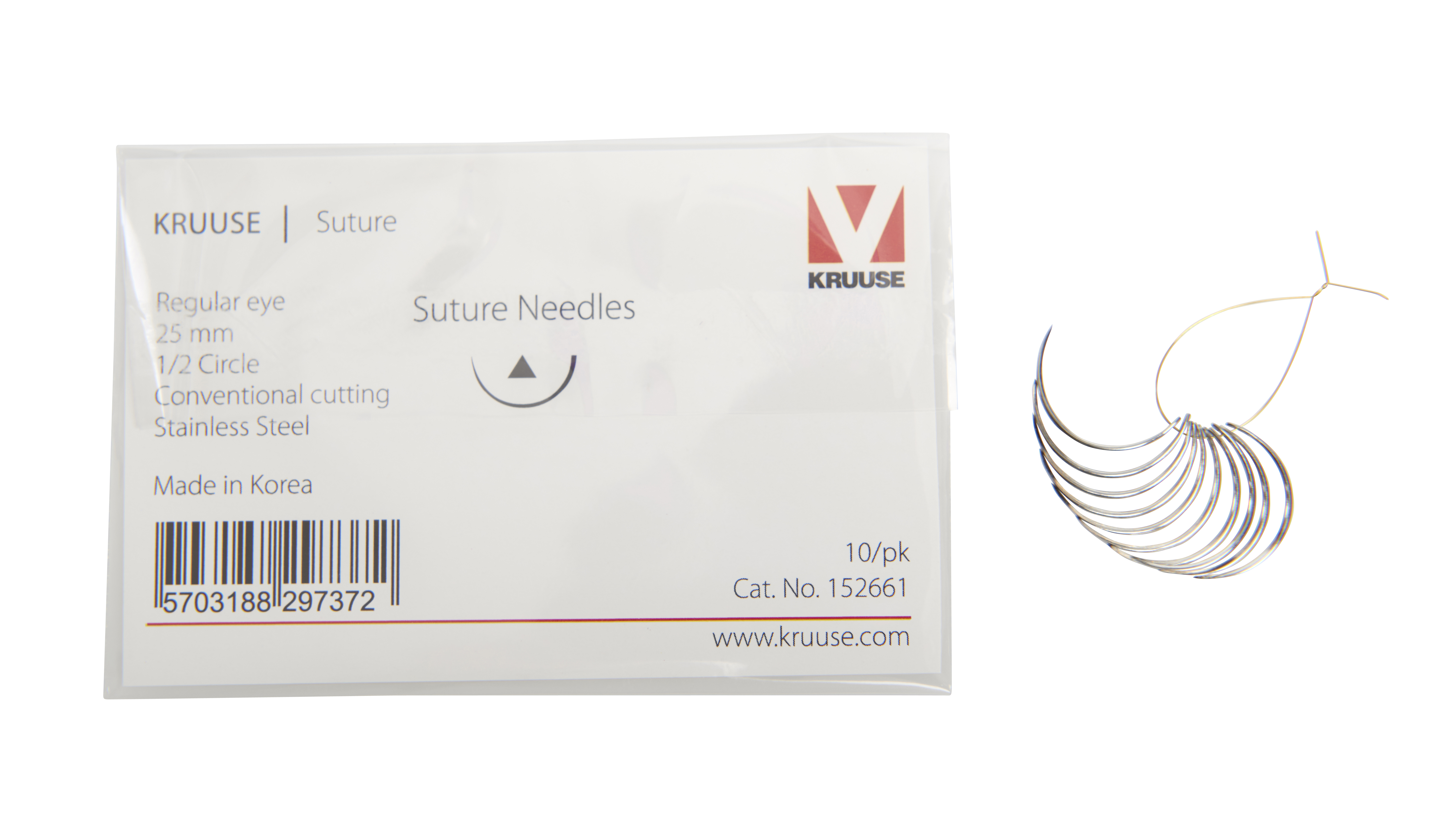 KRUUSE Suture Needle, regular eye, conventional cutting, 25 mm, 10/pk