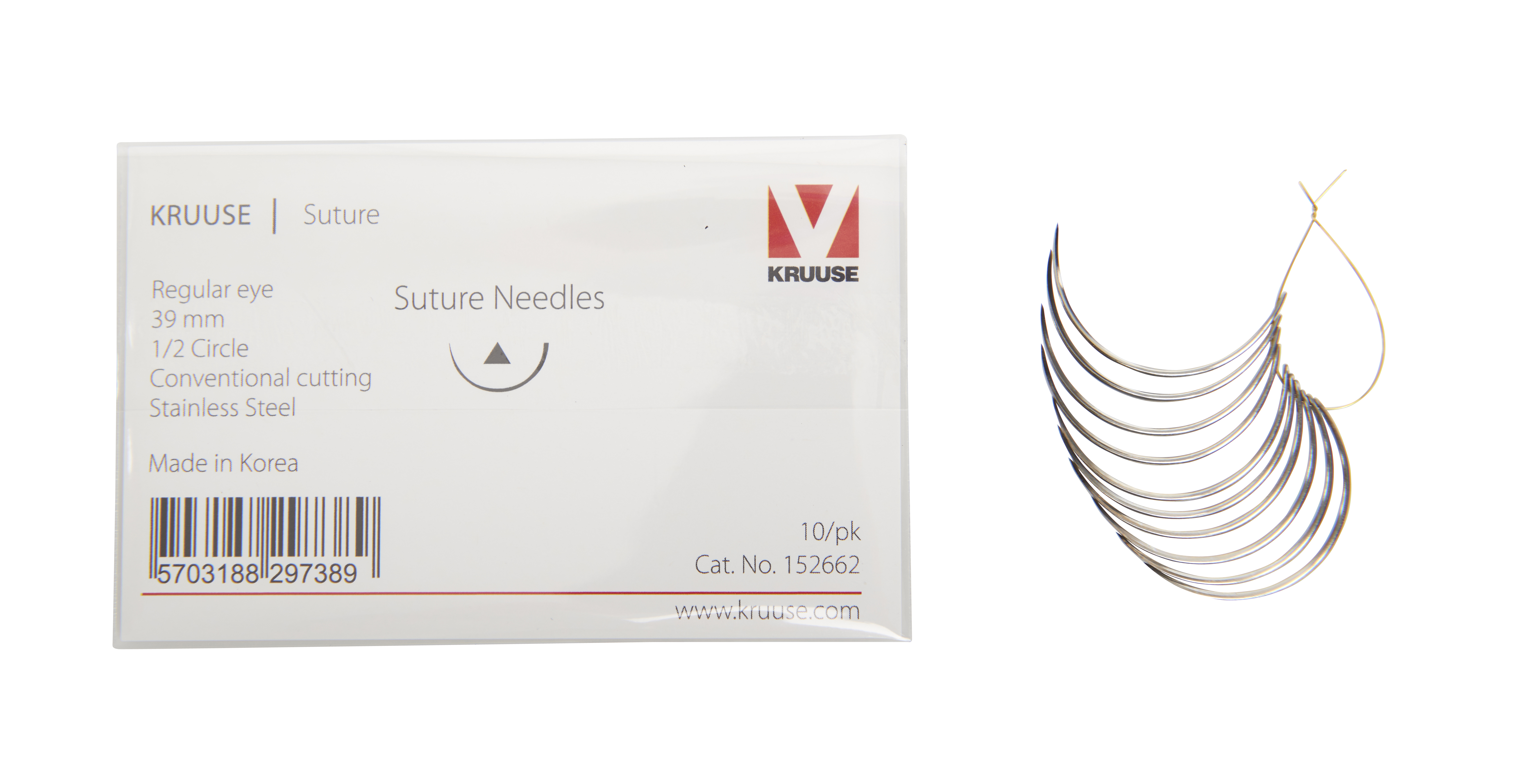KRUUSE Suture Needle, regular eye, ½ circle, conventional cutting, 39 mm, 10/pk