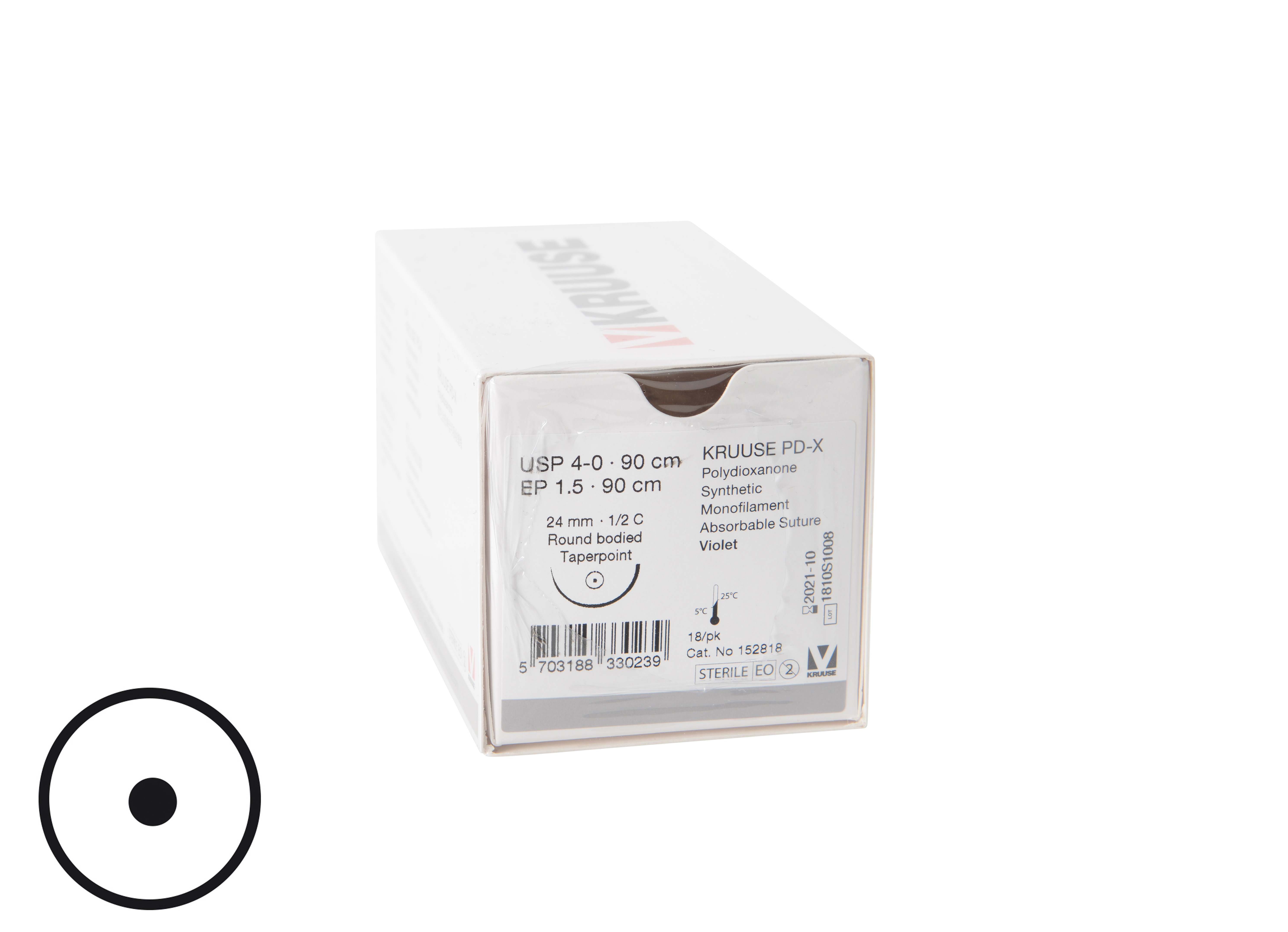 KRUUSE PD-X Suture, USP 4-0/EP 1.5, 90 cm, needle: 24 mm, ½ C, round bodied, taperpoint, 18/pk