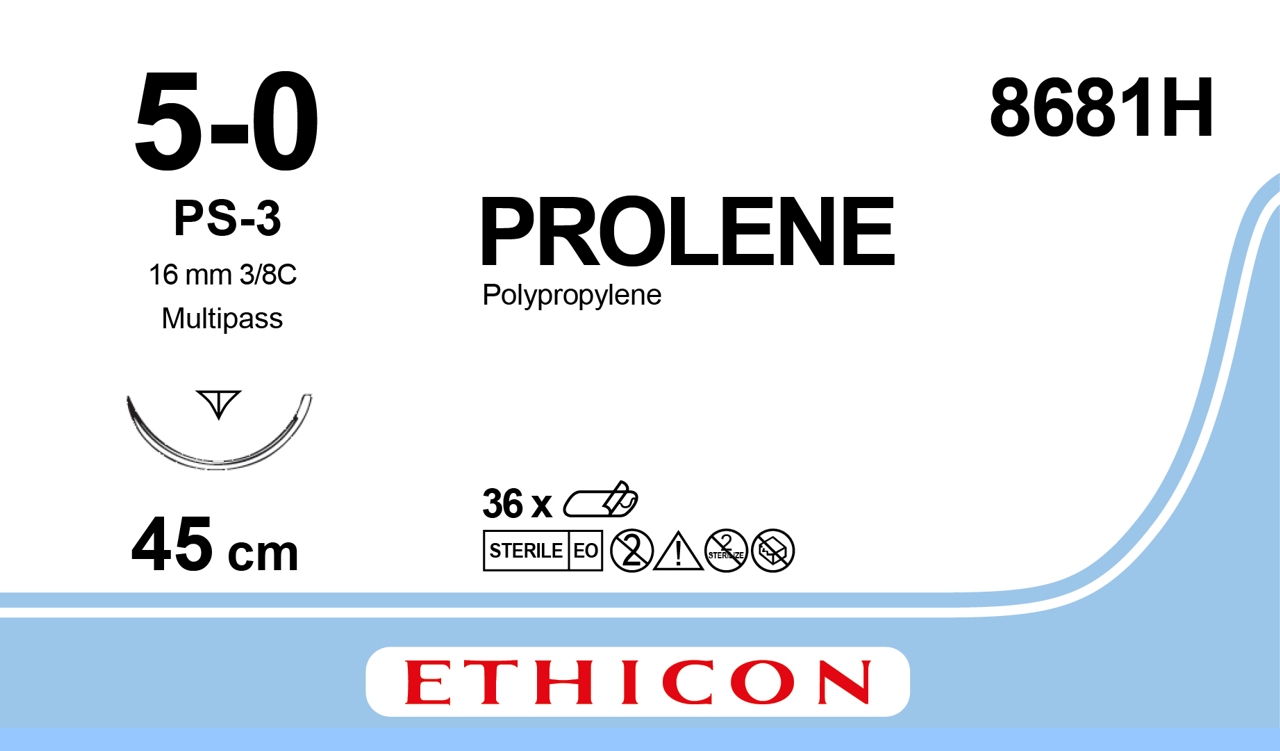 Ethicon Prolene, 5/0, PS-3, 16 mm, blå, 45 cm [8681H] 36 st