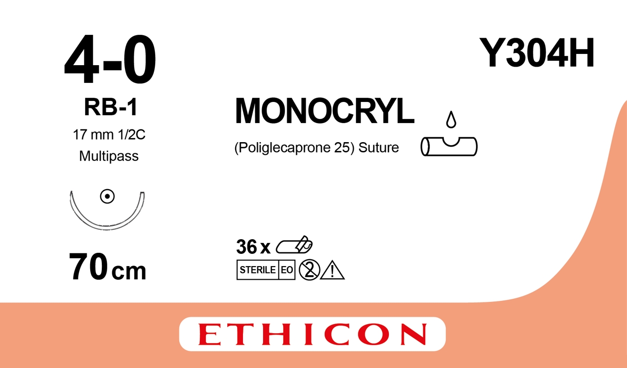 Ethicon Monocryl, 4/0, RB-1, 17 mm, lila, 70 cm, [Y304H] 36 st