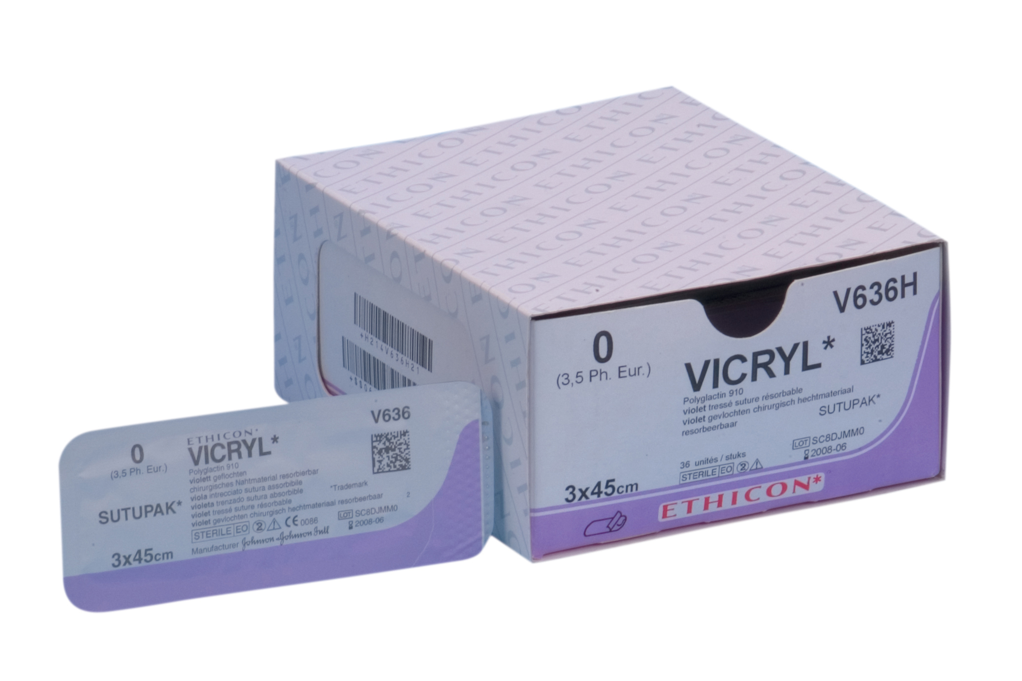 Vicryl suture USP 4/0,  w/needle SH, 70 cm, 36/pk
