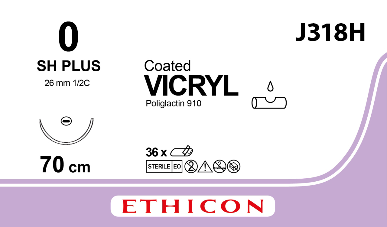 Ethicon Vicryl, 0, SH, 26 mm, lila, 70 cm, [J318H] 36 st