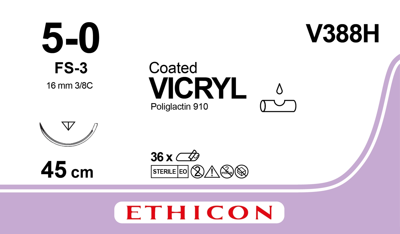 Ethicon Vicryl, 5/0, FS-3, 16 mm, lilla, 45 cm, [V388H] 36 stk