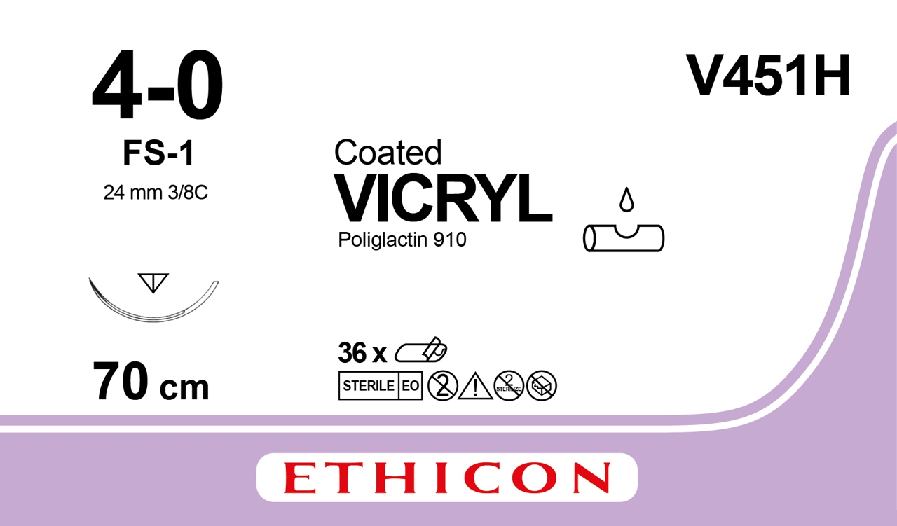 Ethicon Vicryl, 4/0, FS-1, 24 mm, lila, 70 cm, [V451H] 36 st