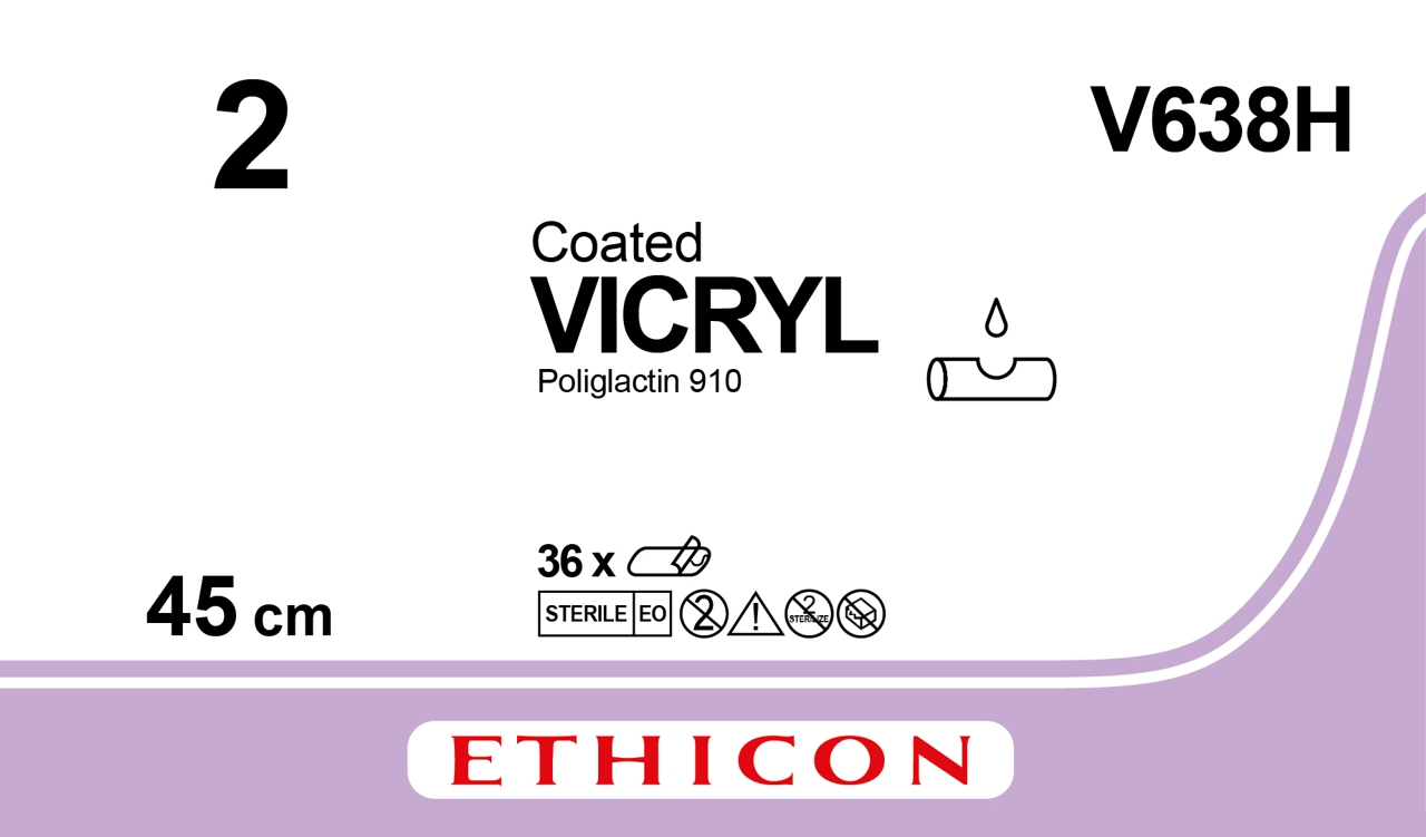 Ethicon Vicryl Sutupak, 2, lila, 3 x 45 cm, [V638H] 36 st