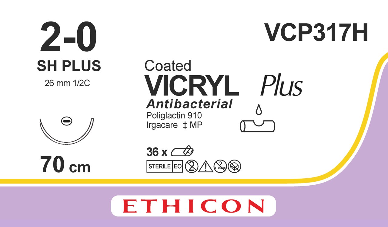 Ethicon Vicryl Plus, 2/0, SH, 26 mm, lilla, 70 cm, [VCP317H] 36 stk