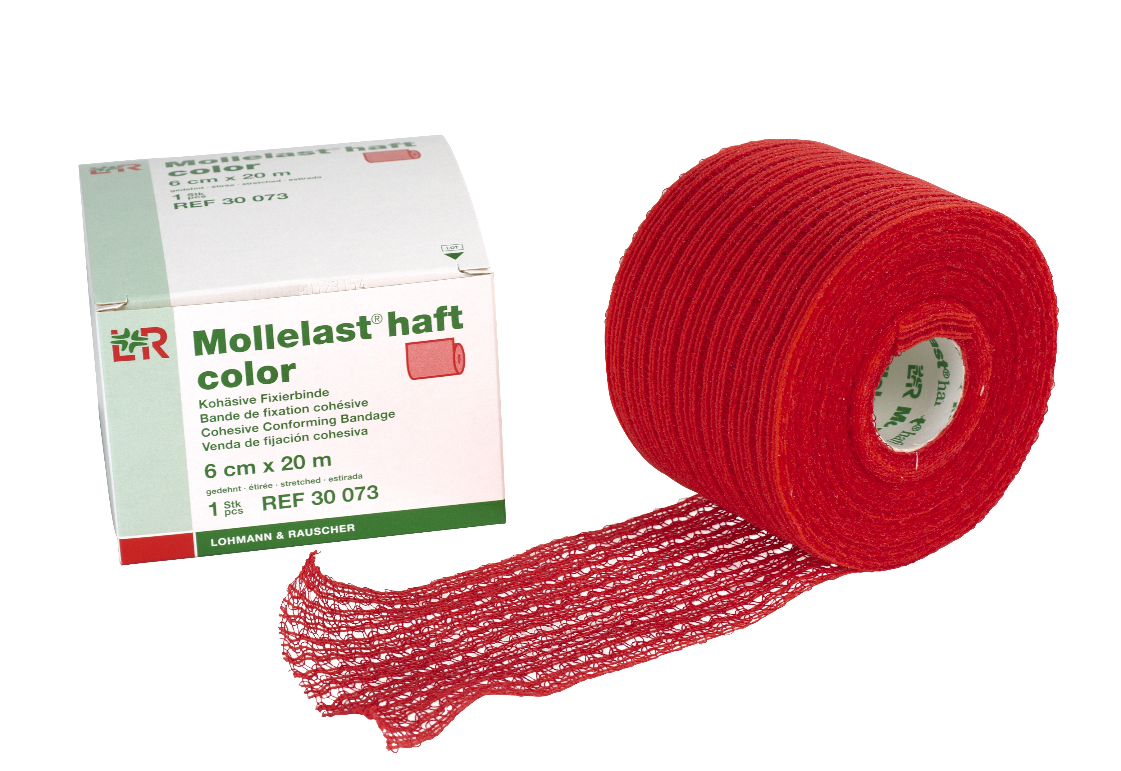 Mollelast-Haft, selvhæftende gazebind rød 6cmx20m 1st