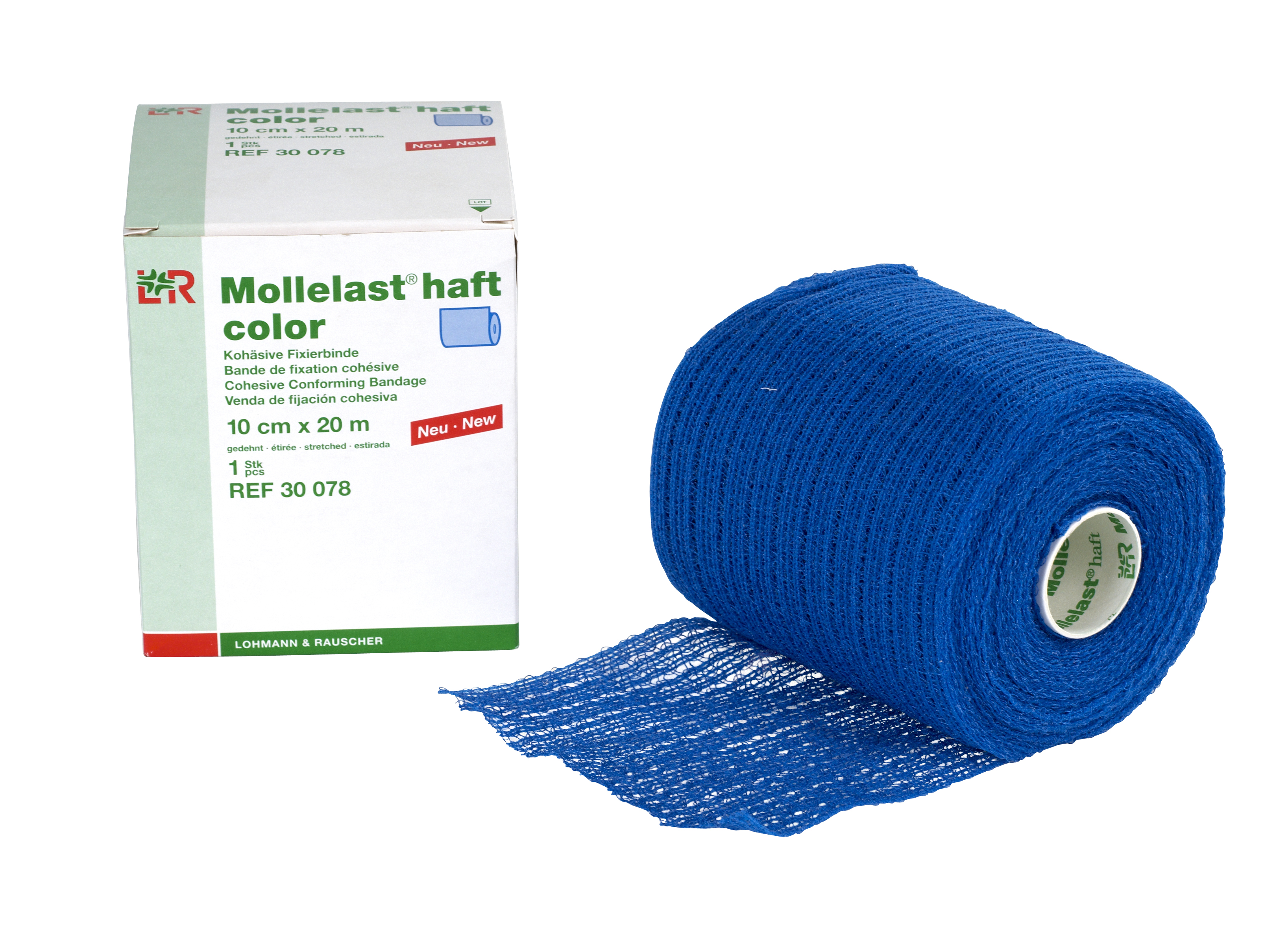 Mollelast-Haft, selvhæftende gazebind blå 10cmx20m 1st