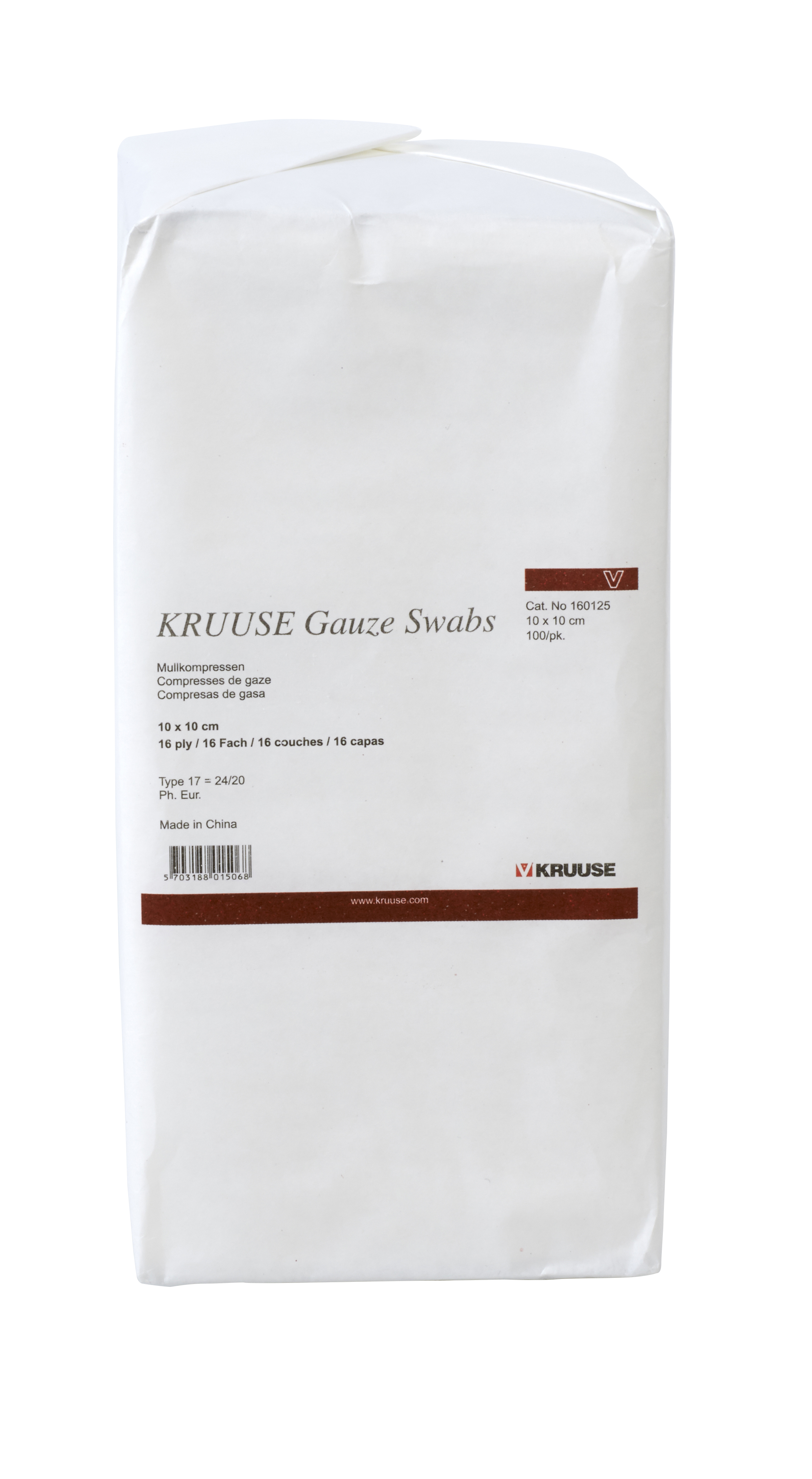 KRUUSE Non-sterile, Gauze Swabs, 10 x 10 cm, 16 ply, 17 threads, 100/pk