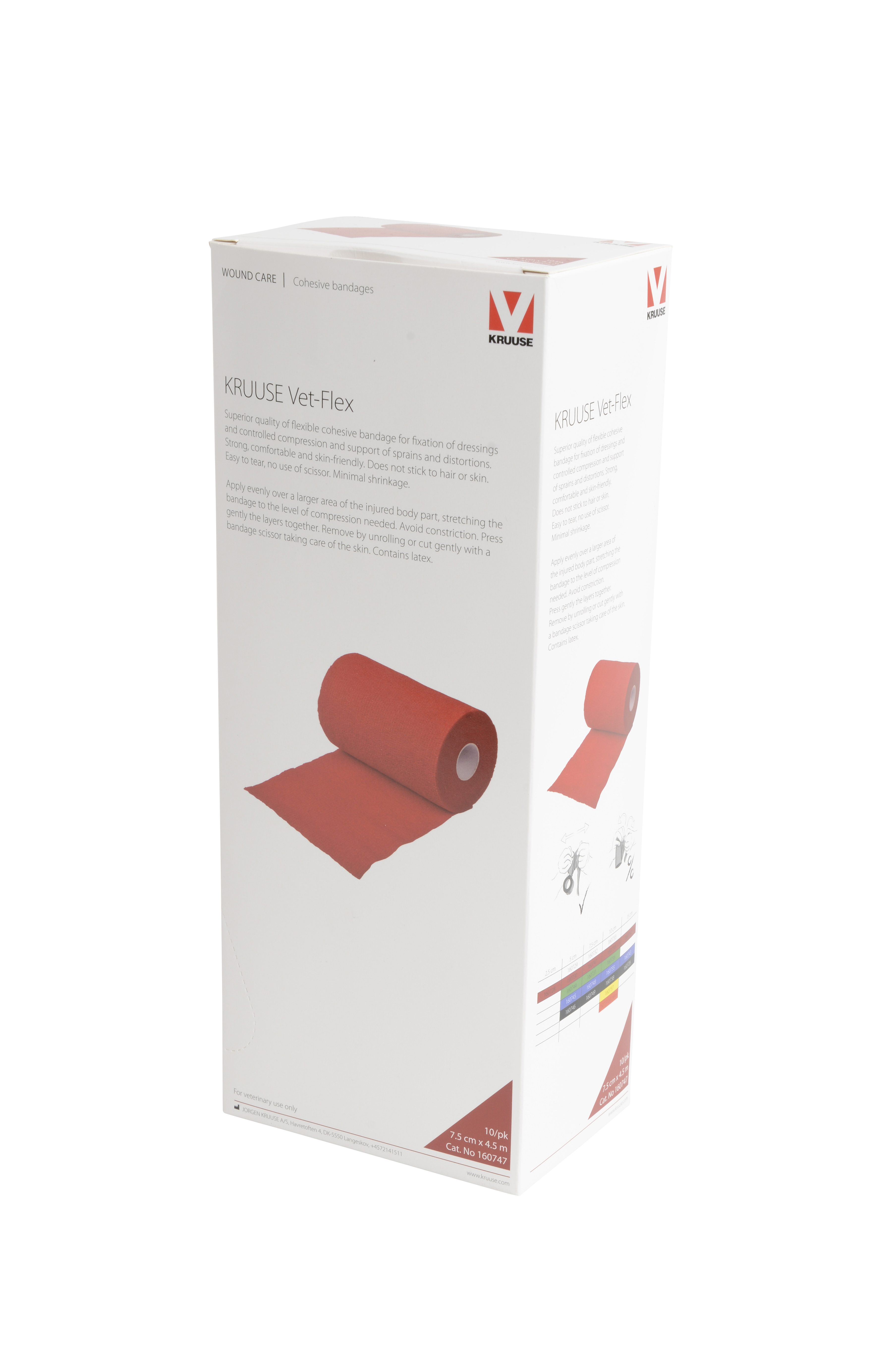 KRUUSE Vet-Flex, Red, 7.5 cm x 4.5 m, 10/pk