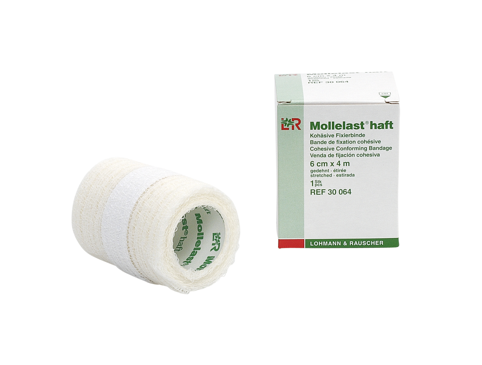 L&R Mollelast Haft Elastiskt bandage, självhäftande, vit, 4 m, 1 st