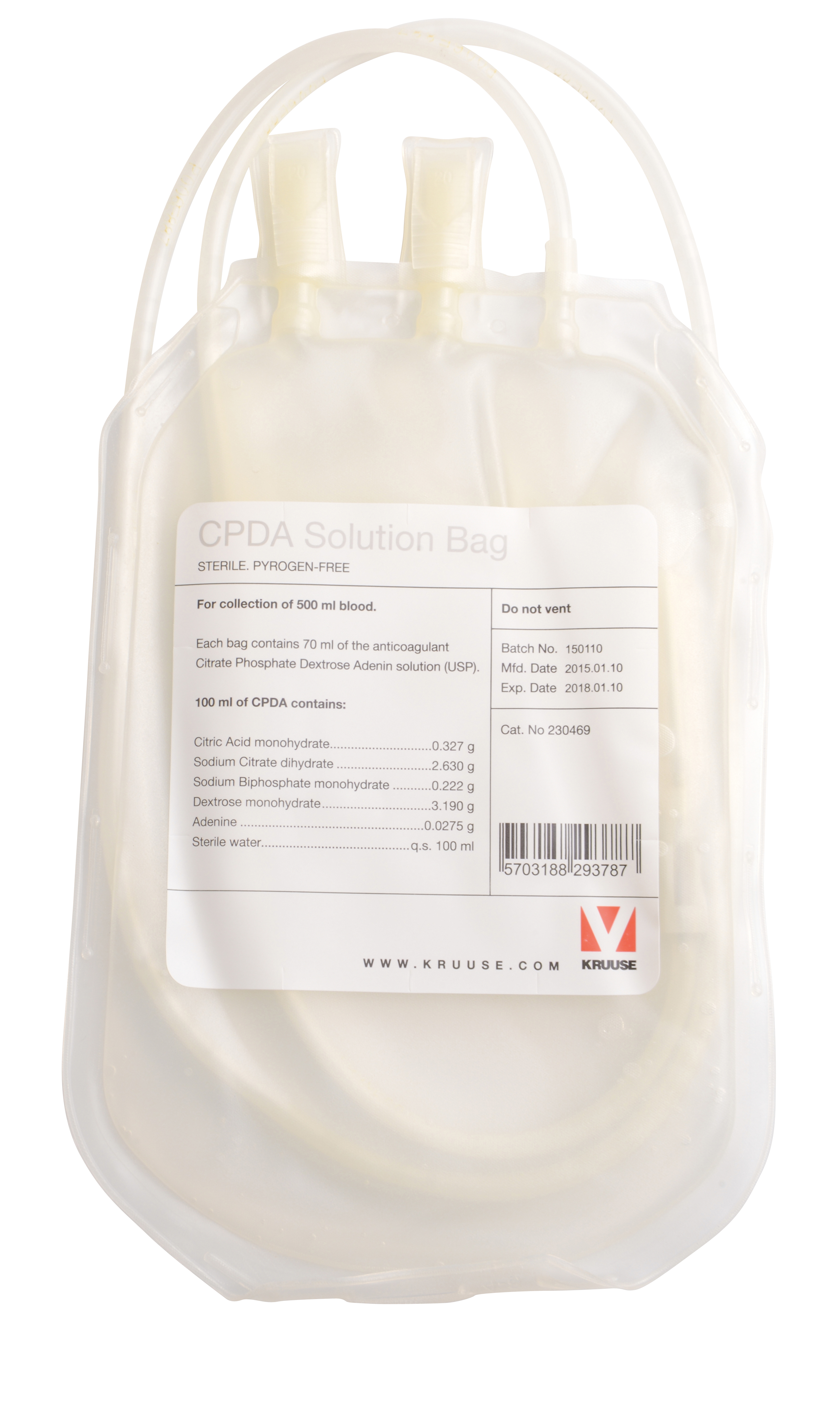 KRUUSE CPDA bag for blood collection 500 ml, 1,6x40 needle, 1 pc