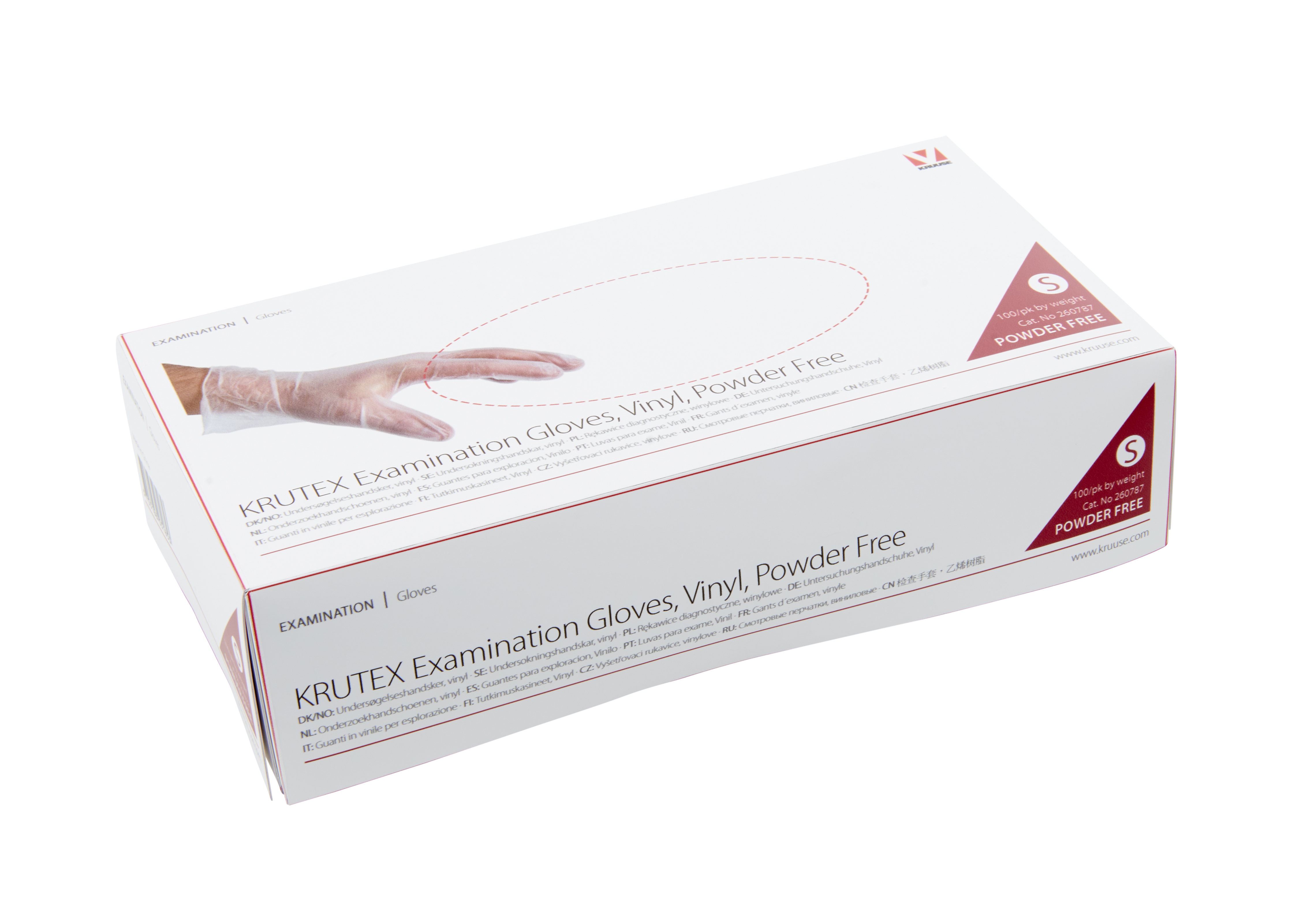 KRUTEX Examination Gloves, vinyl, powder-free, S, 100/pk