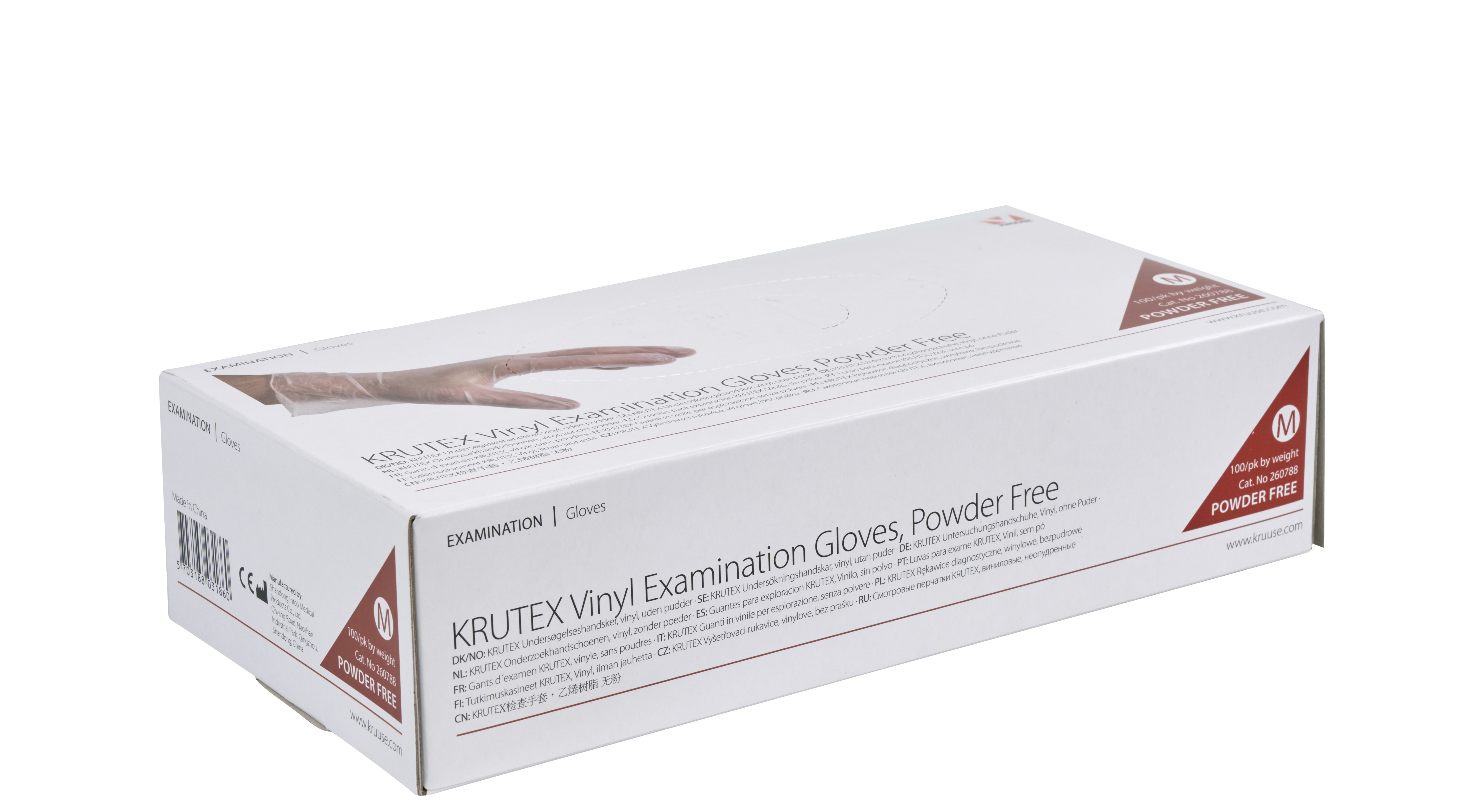 KRUTEX Examination Gloves, vinyl, powder-free, M, 100/pk