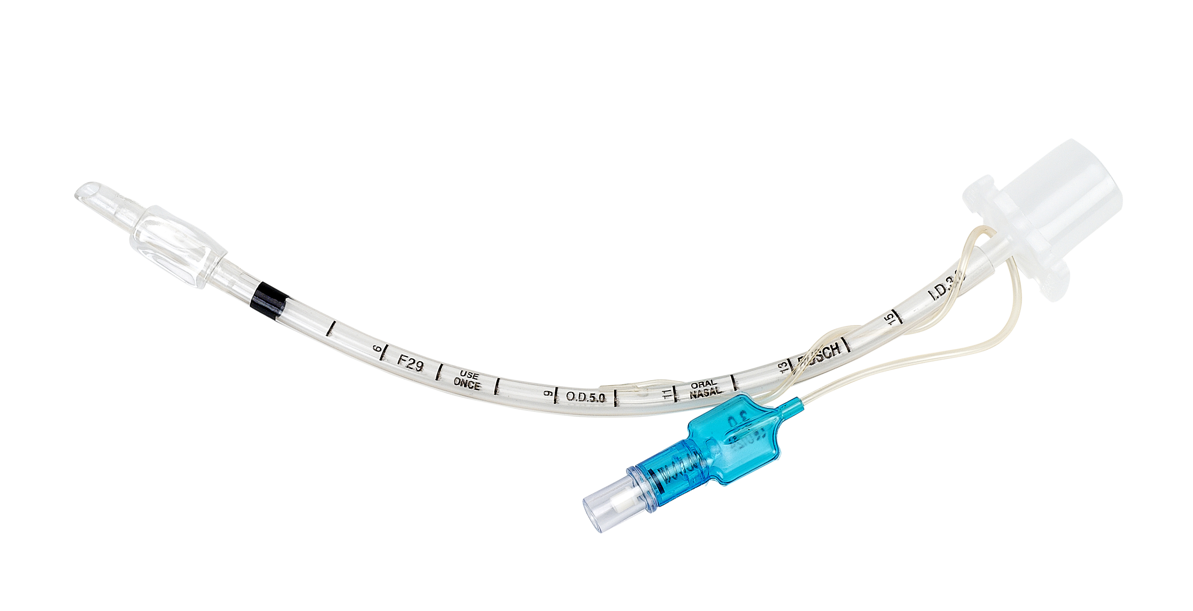 Rüsch Trakealtub, PVC, ID 3 mm, YD 5 mm, L 17 cm, med kuff och nippel, 10 st