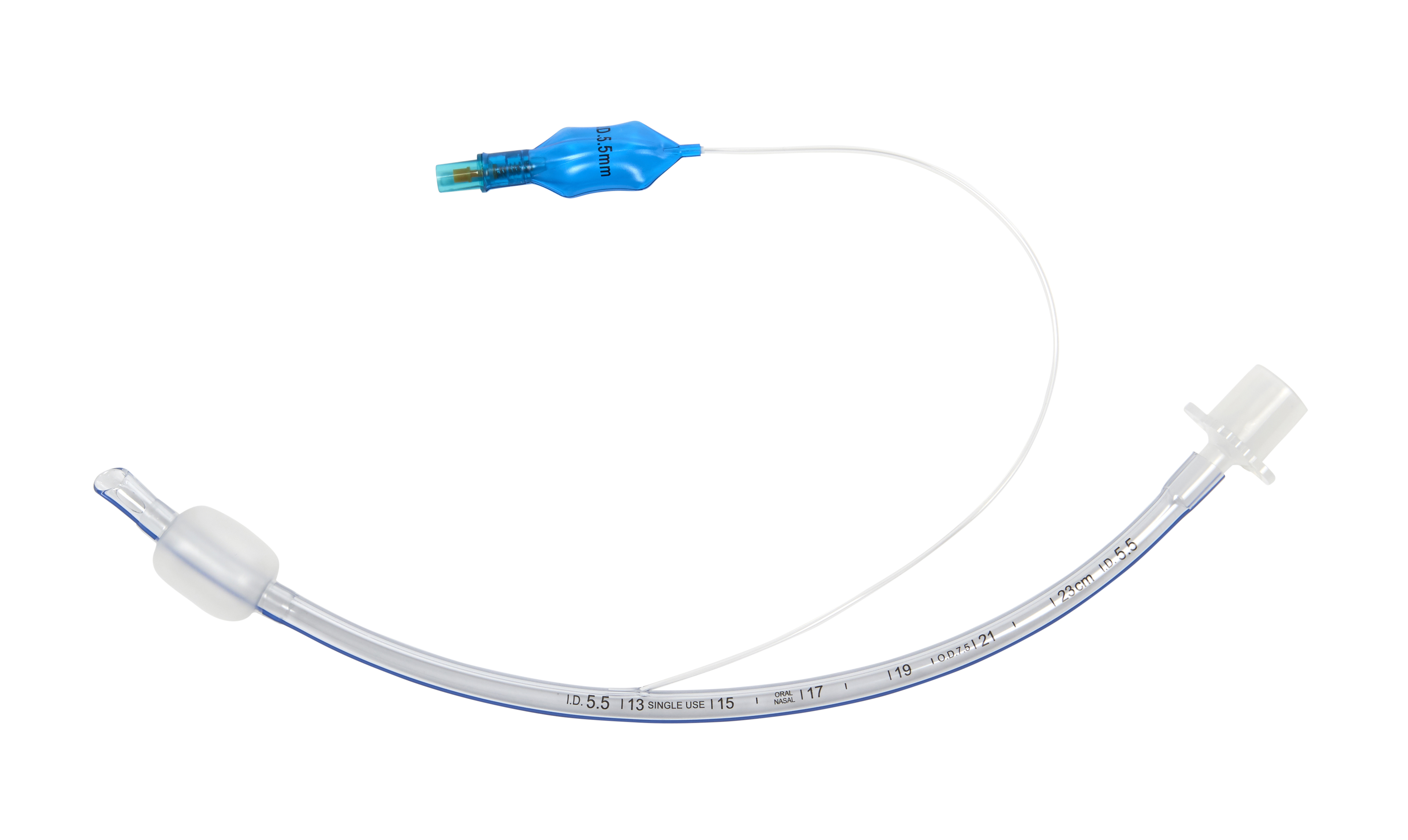 KRUUSE PVC Endotracheal Tubus, with cuff, ID 5.5 mm, OD 7.5 mm, 23 Fr x 27.5 cm (10.8''), 10/pk