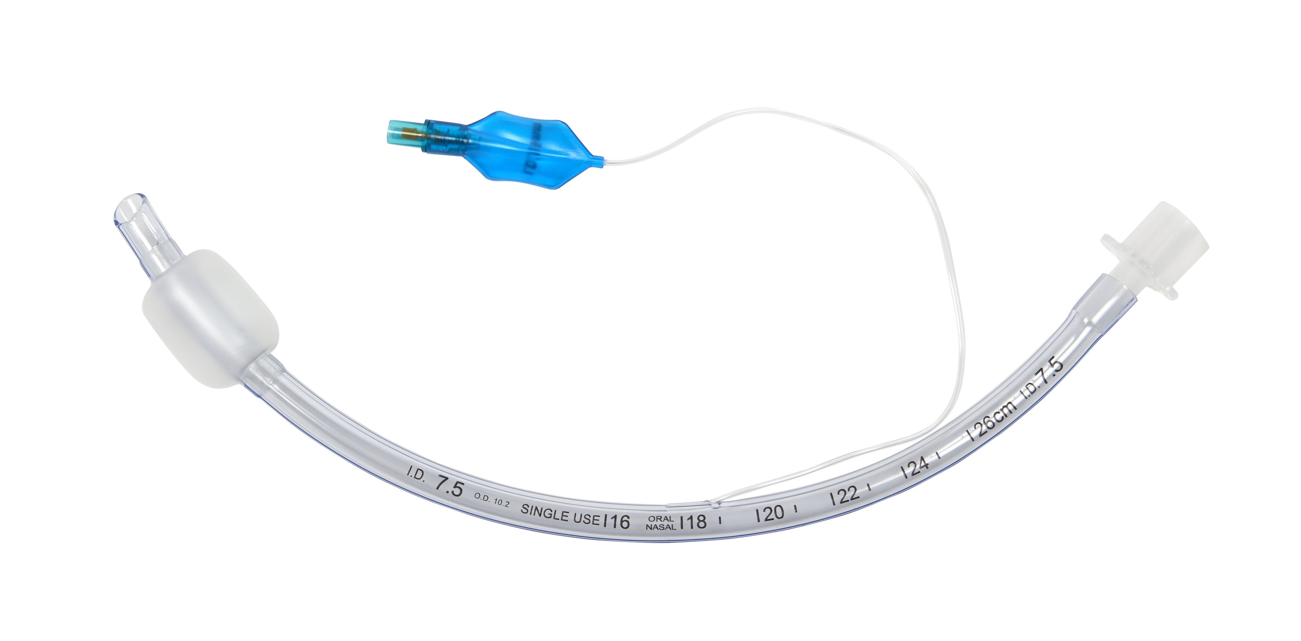 KRUUSE PVC Endotracheal Tubus, with cuff, ID 7.5 mm, OD 10.2 mm, 31 Fr x  32 cm (12.6''), 10/pk