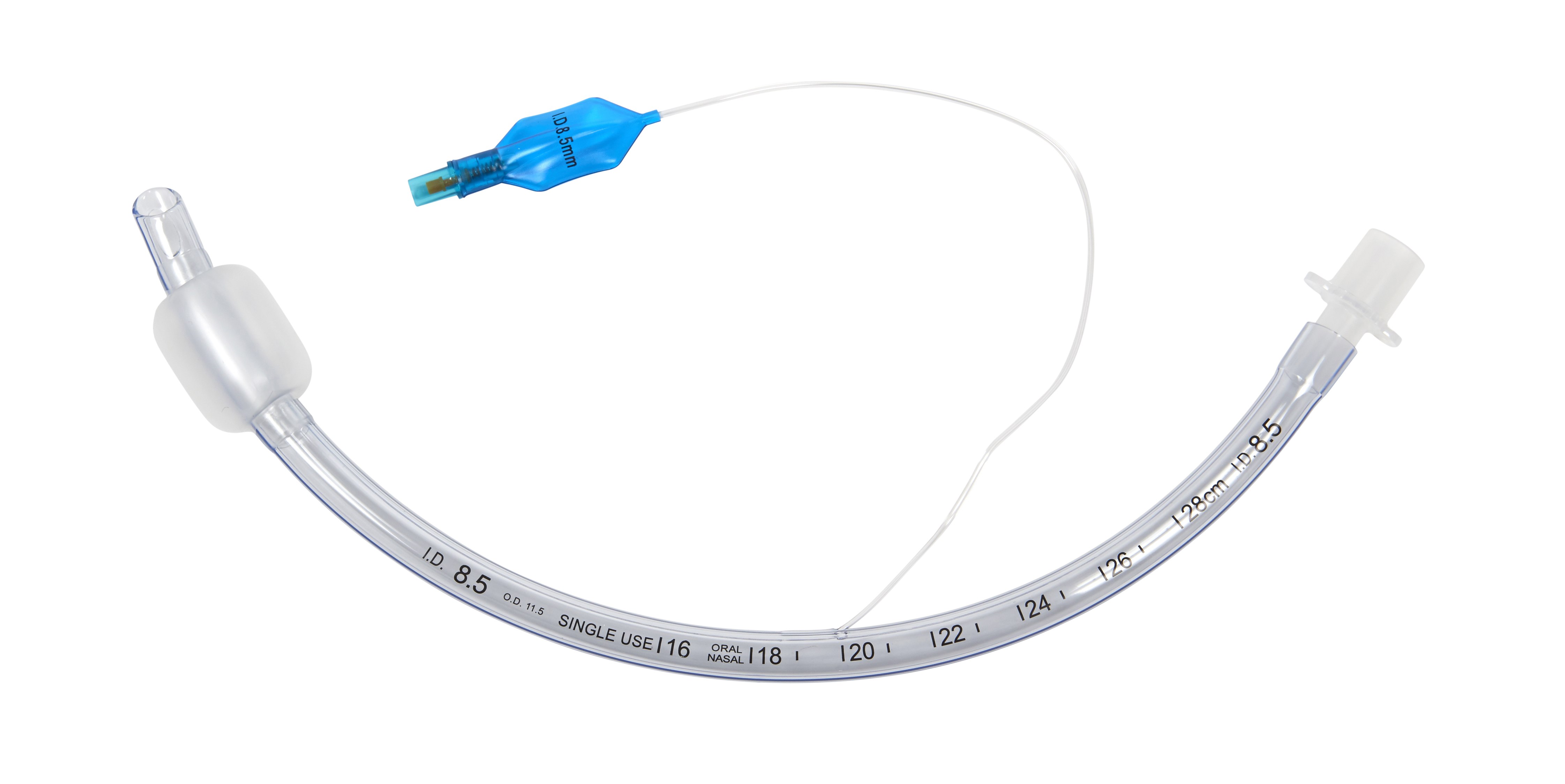 KRUUSE PVC Endotracheal Tubus, with cuff, ID 8.5 mm, OD 11.5 mm, 35 Fr x 33.5 cm (13.2''), 10/pk