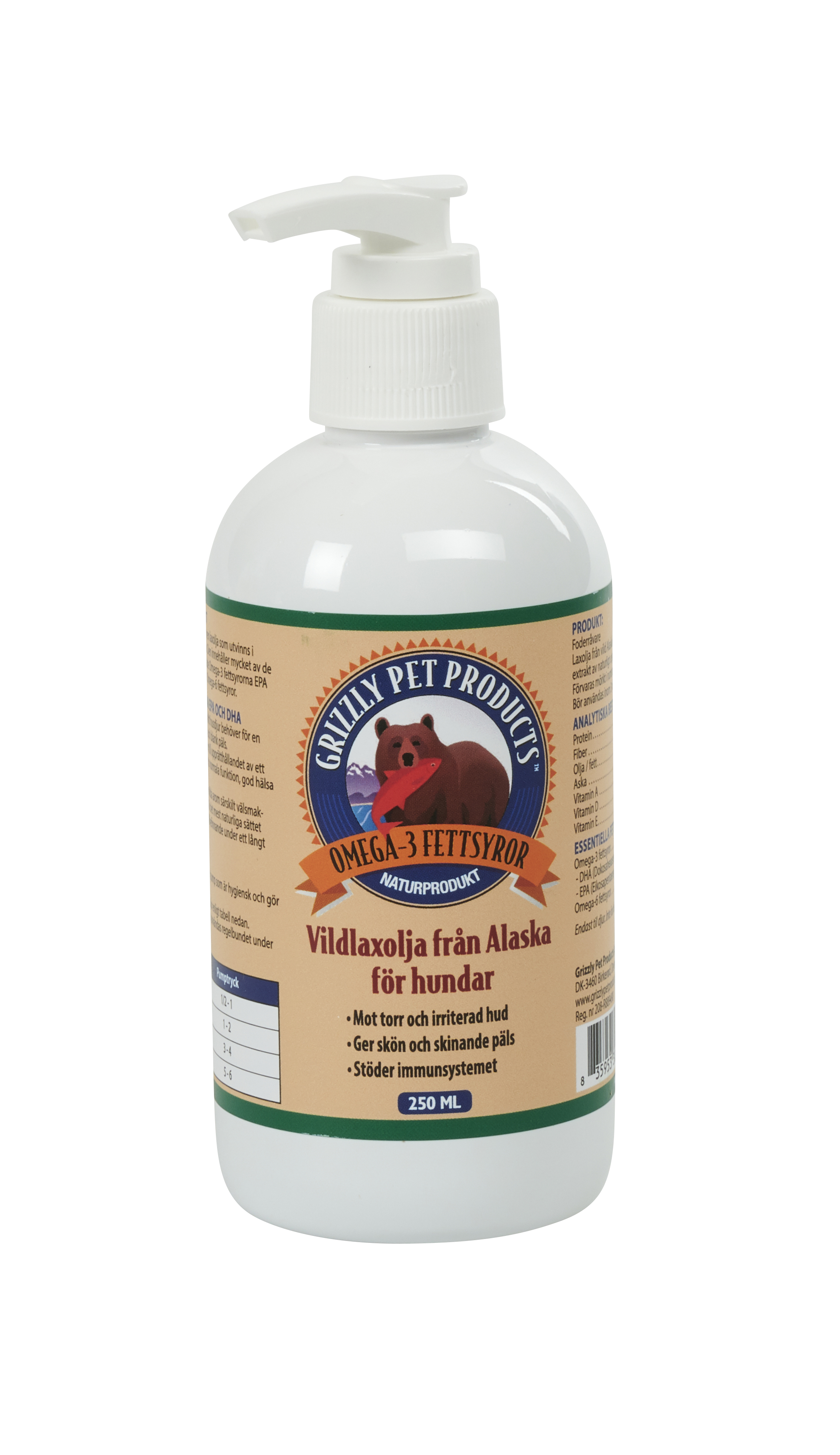 Grizzly kompletteringsfoder vildlaxolja 250ml 1st