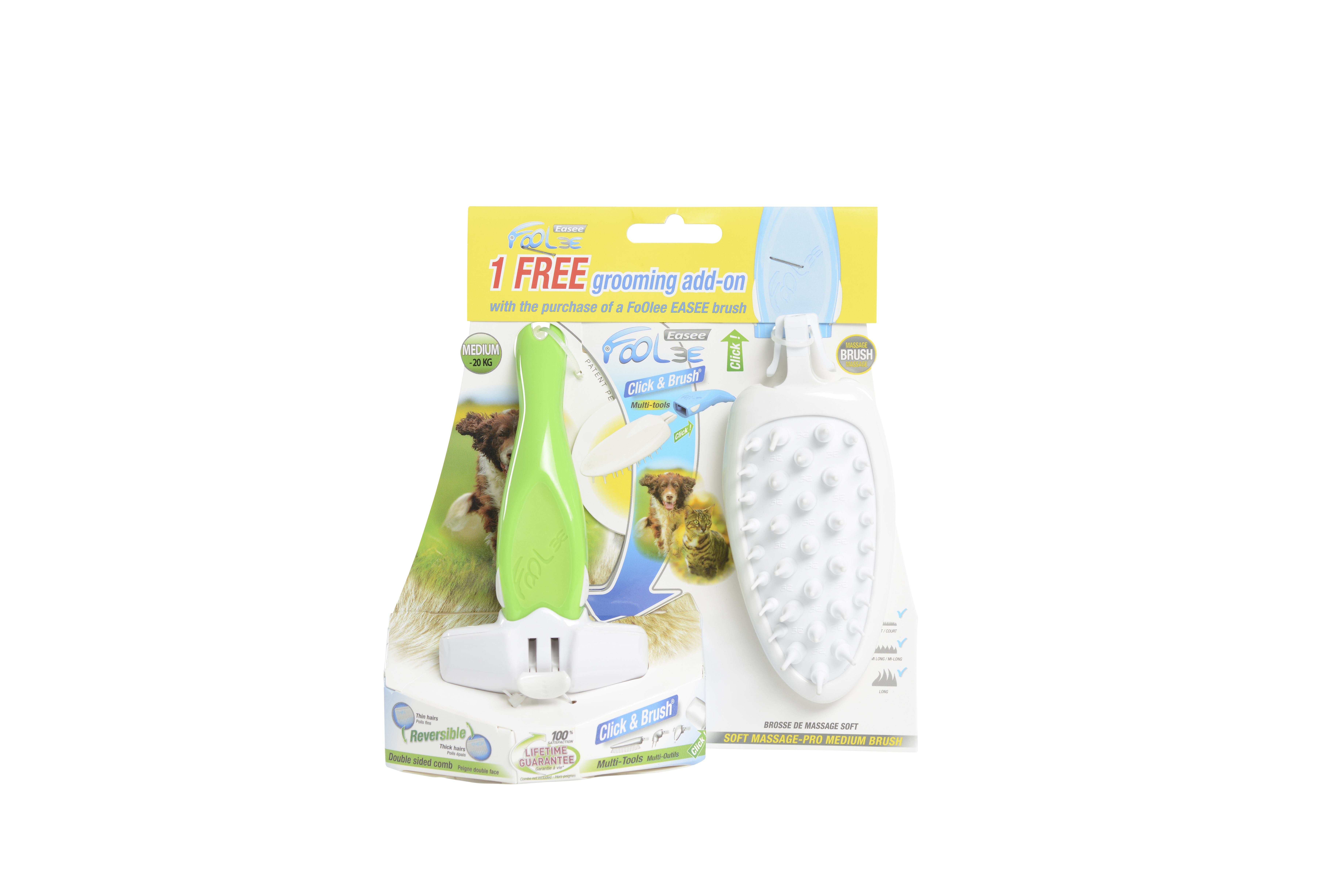 FoOlee Easee Duopack w/soft massage brush for dog, green, M