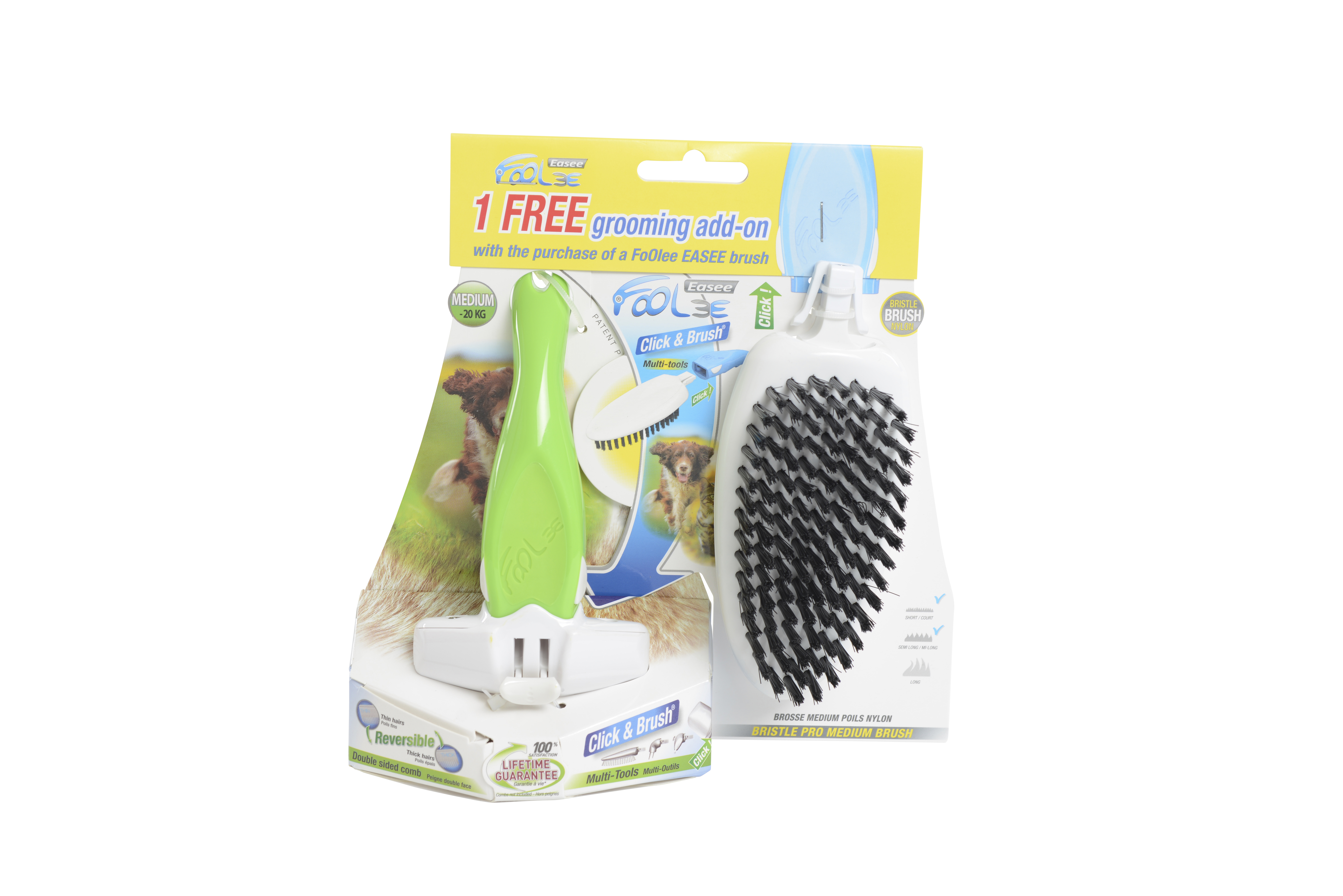 FoOlee Easee Duopack w/soft brush for dog, green, M