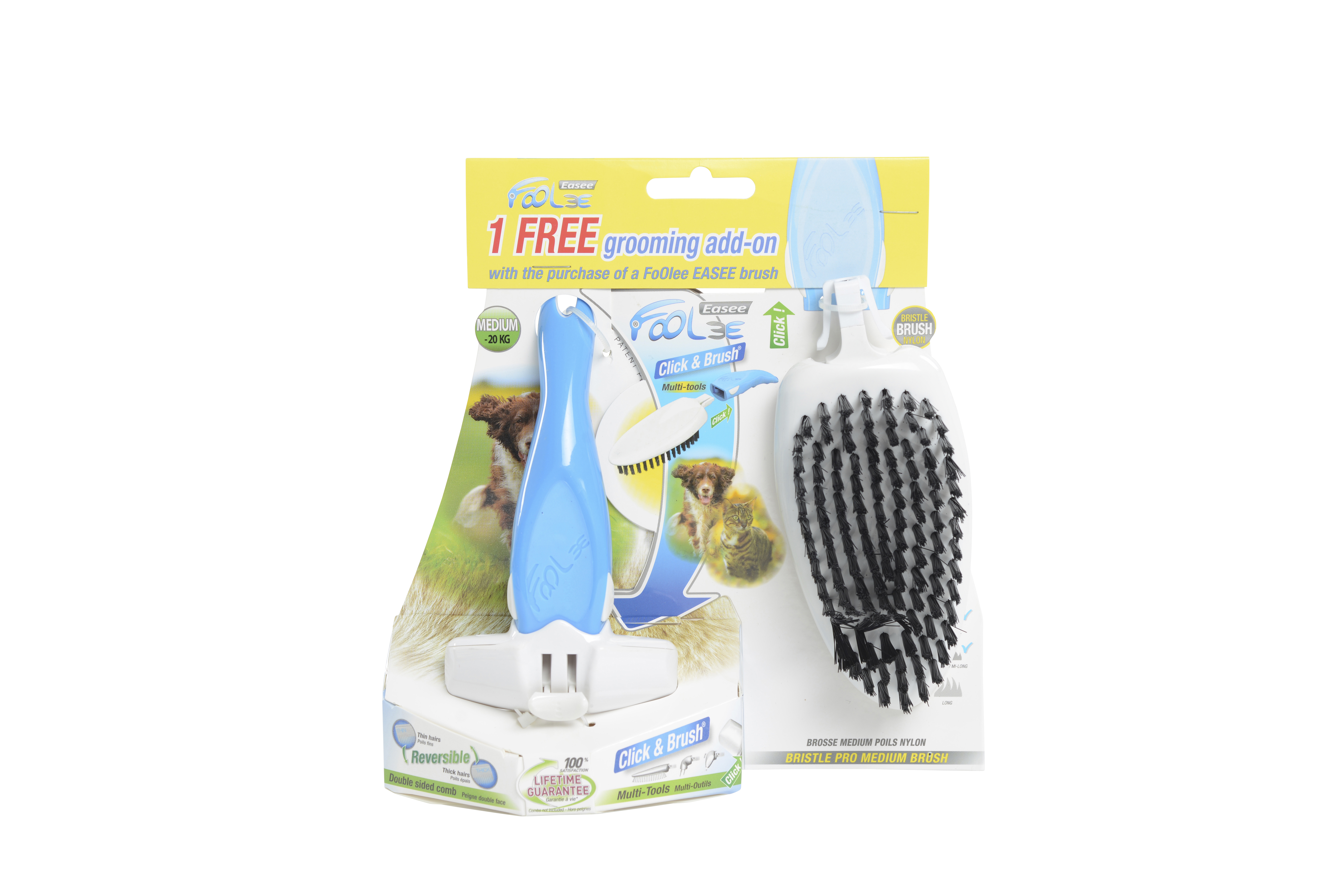 FoOlee Easee Duopack w/soft brush for dog, blue, M