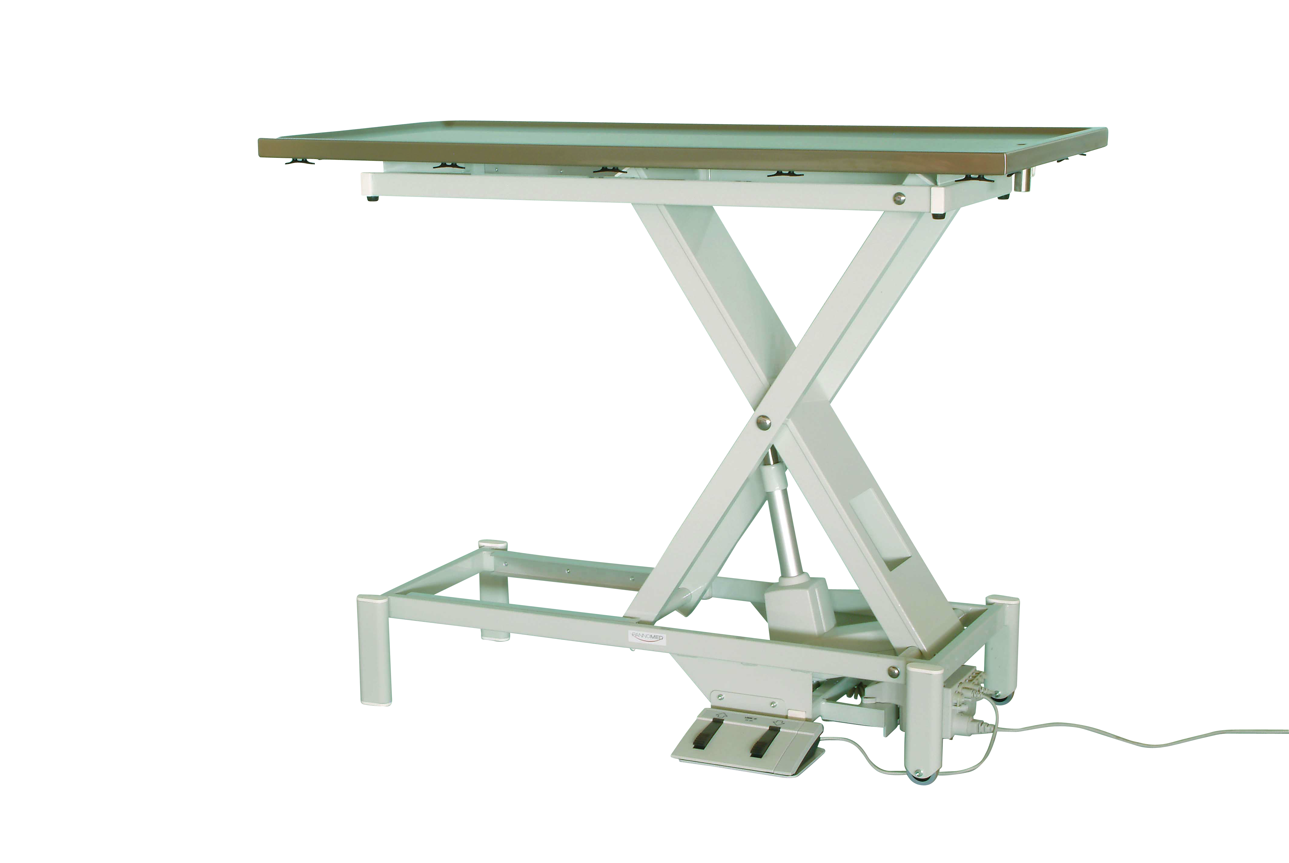 Vet Lift Table, hydraulic stainless steel table top and tilting mechanism, 2 small castors