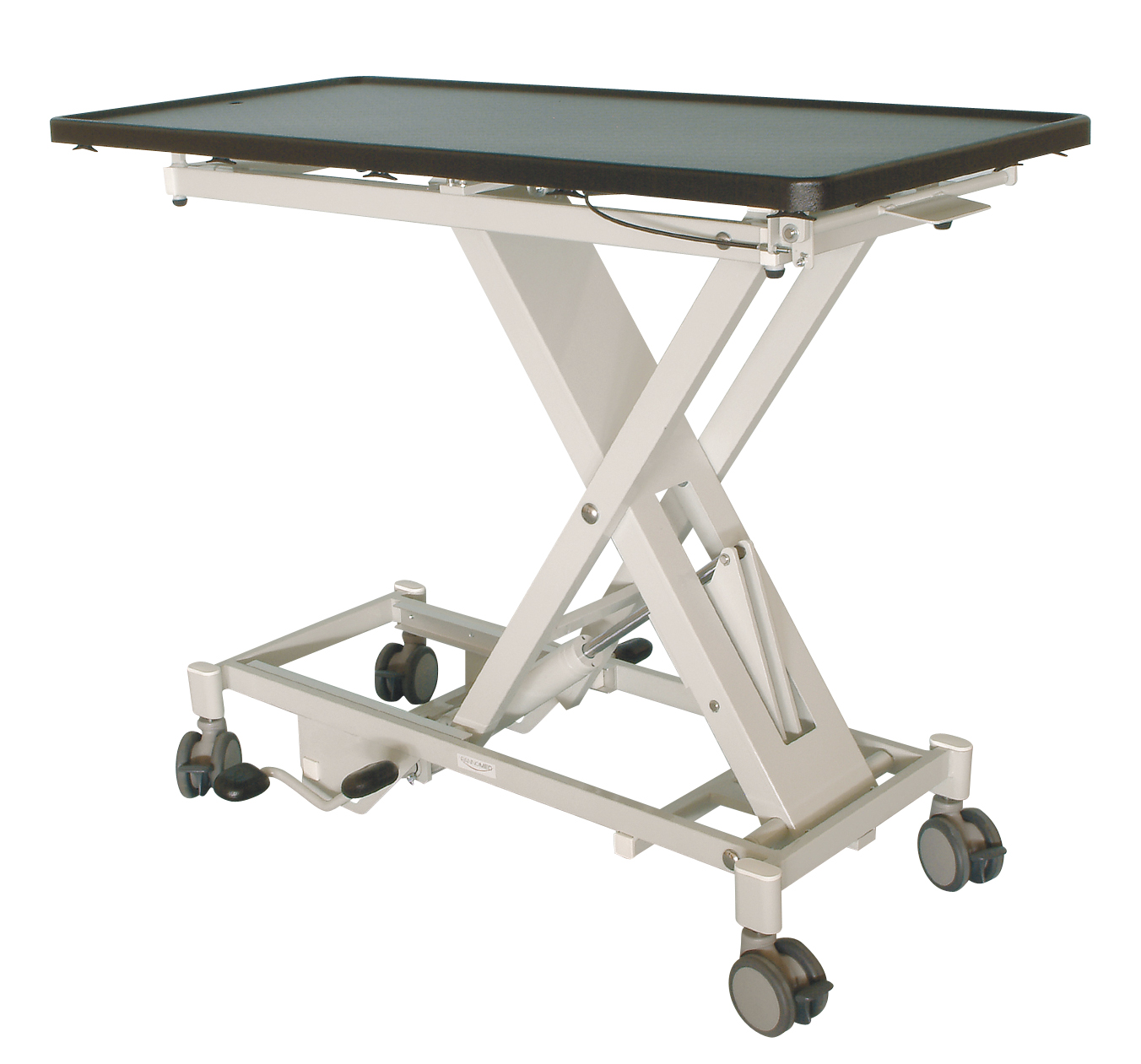 Vet Lift table, hydraulic with synthetic table top, tilting mechanism, four castors