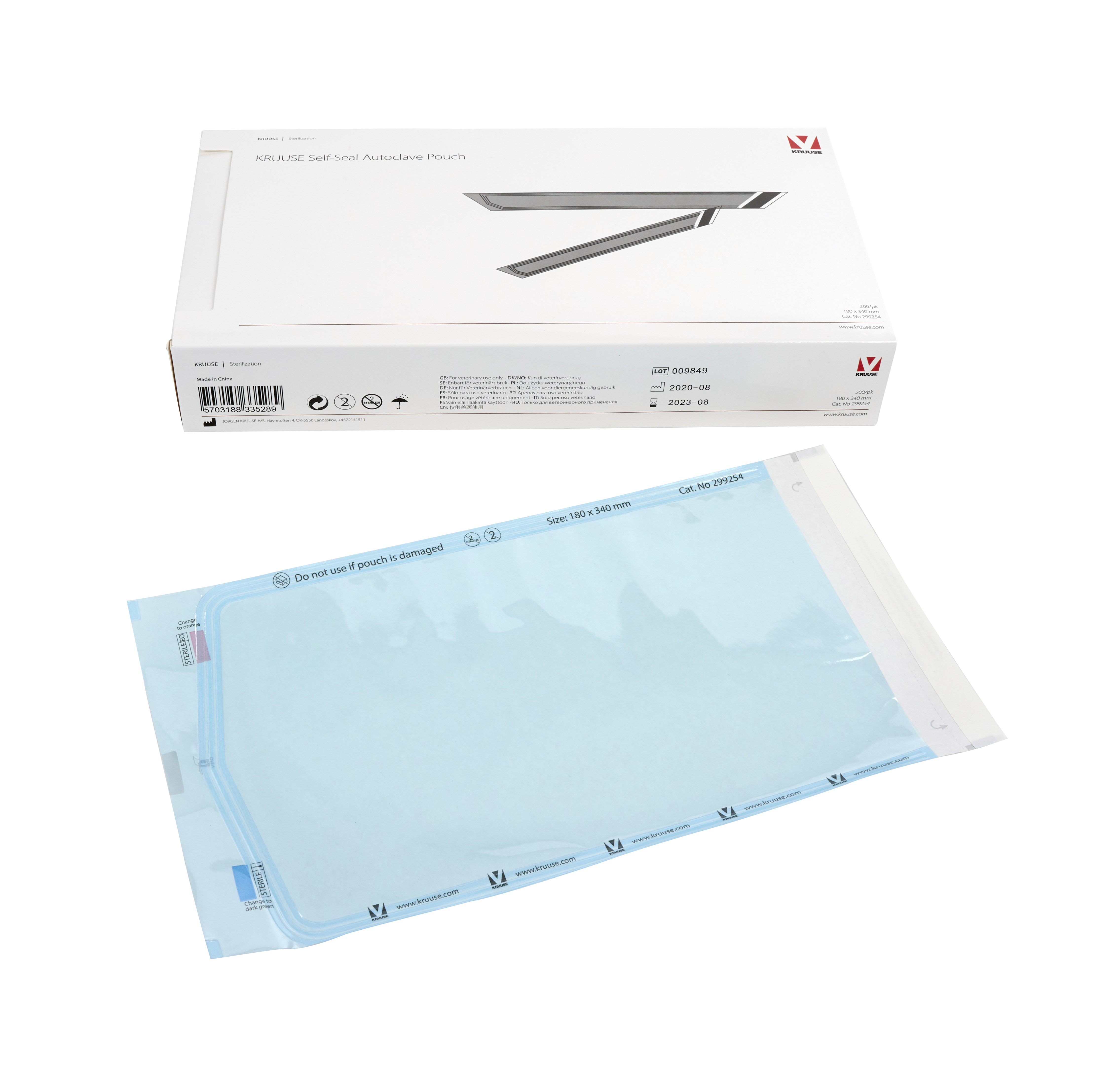 KRUUSE Self-Seal Autoclave Pouch, 90 x 260 mm, 200/pk
