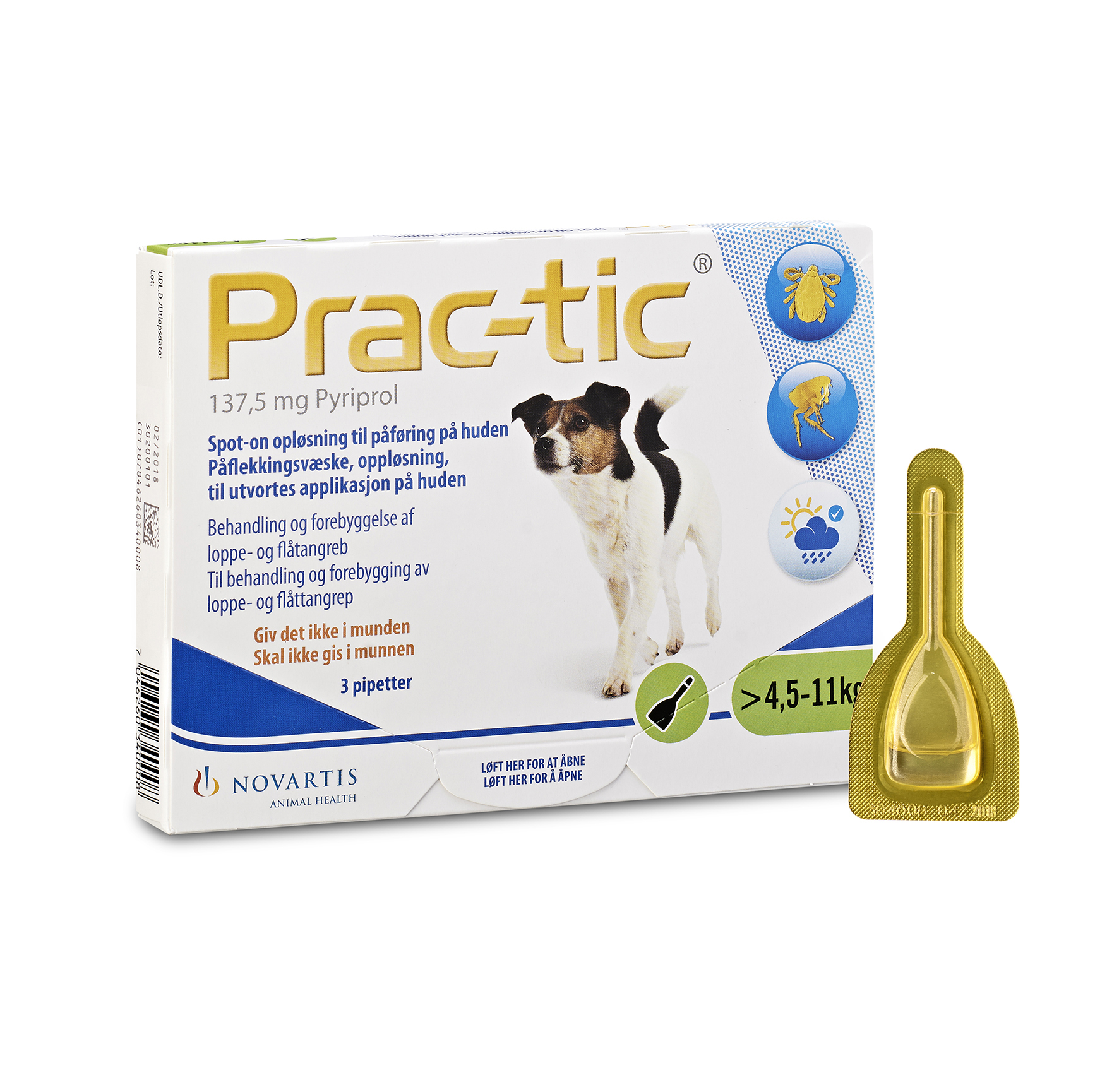 Prac-Tic Spot-On opl 137,5 mg, 3 pipetter, 4,5-11 kg