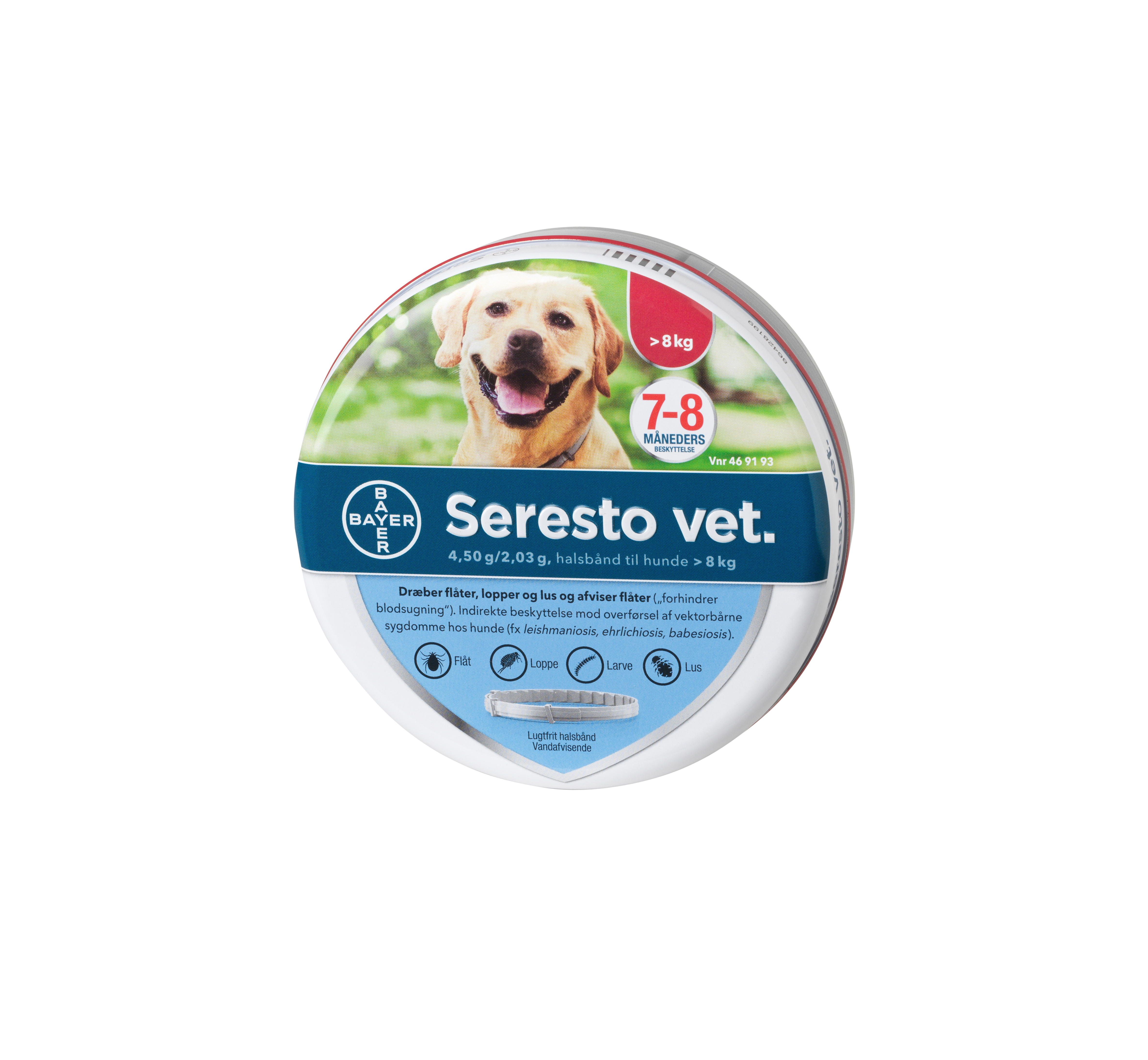 tekst børste smøre Seresto VET flåt- og loppehalsbånd til hund over 8 kg