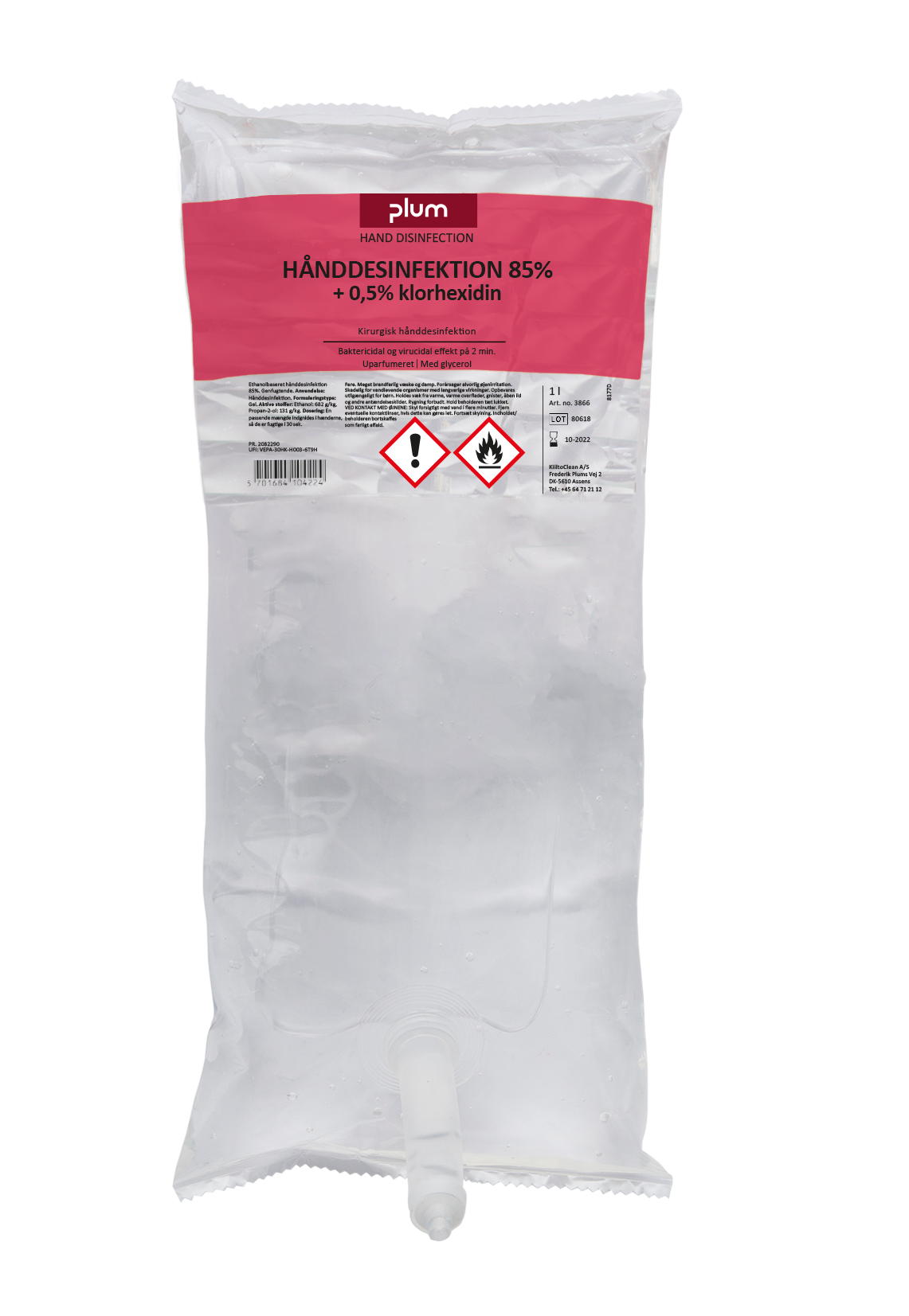 PLUM Hånddesinfeksjon 85 % + 0,5 % klorheksidin, CombiPlum, 1 L, 1 stk.