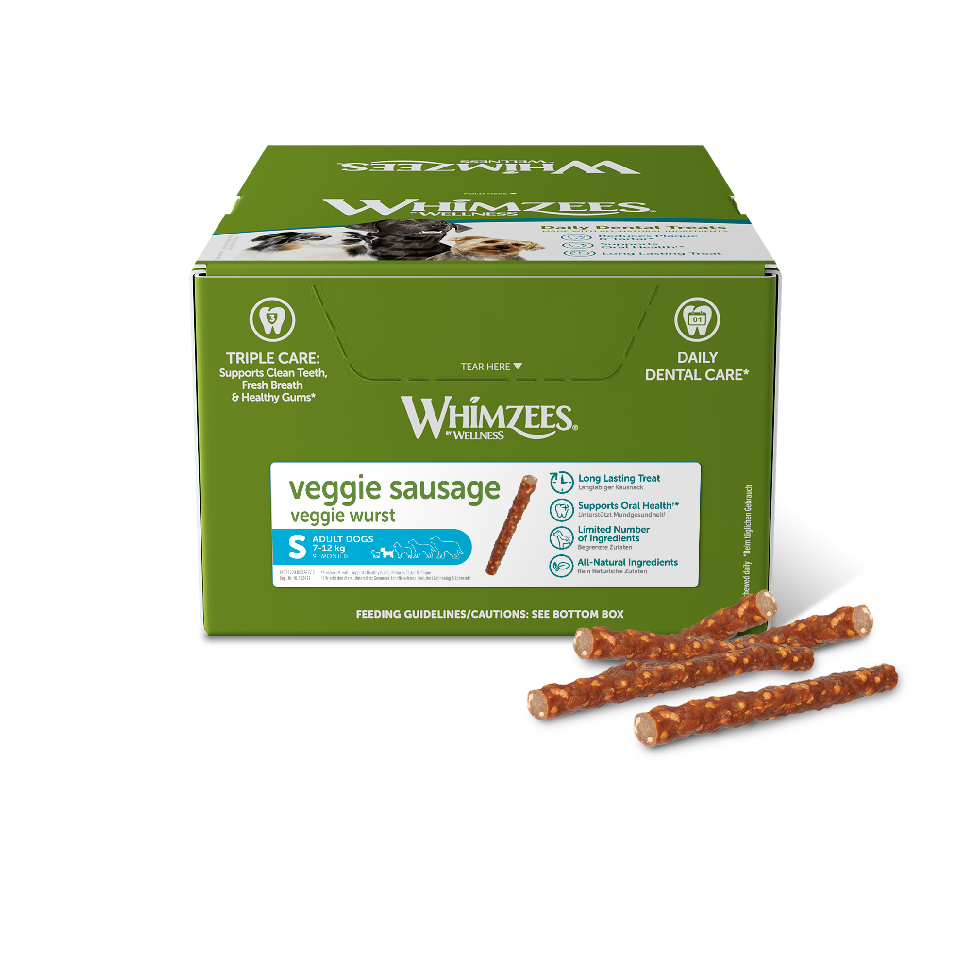 Whimzees Veggie Sausage, S, display m/150 stk. (WHZ224)