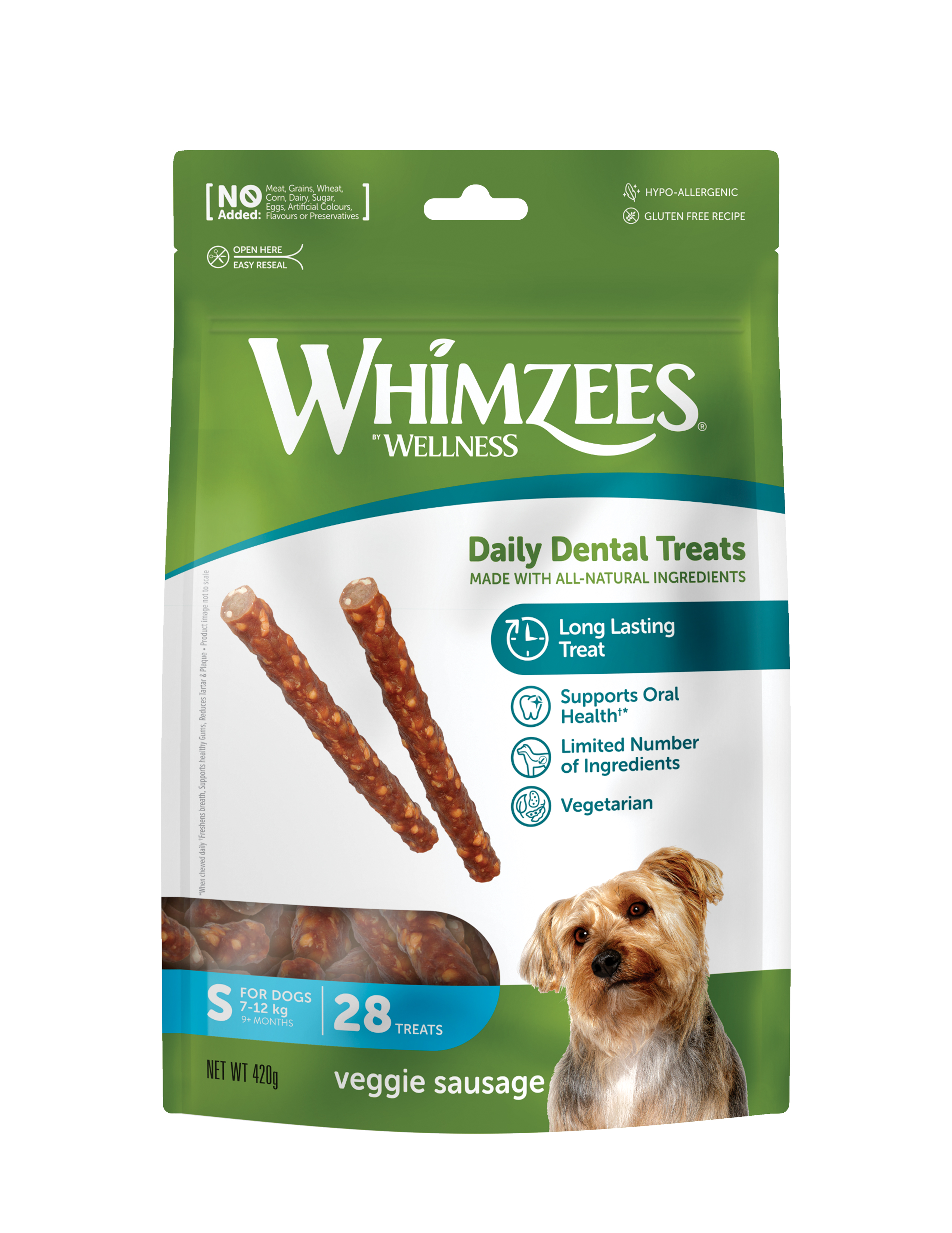 Whimzees Veggie Sausage S, pose m/28 stk. (WHZ324)